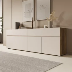 Cumi - Dressoir - Beige/Eikenpatroon - 200x34x64 cm