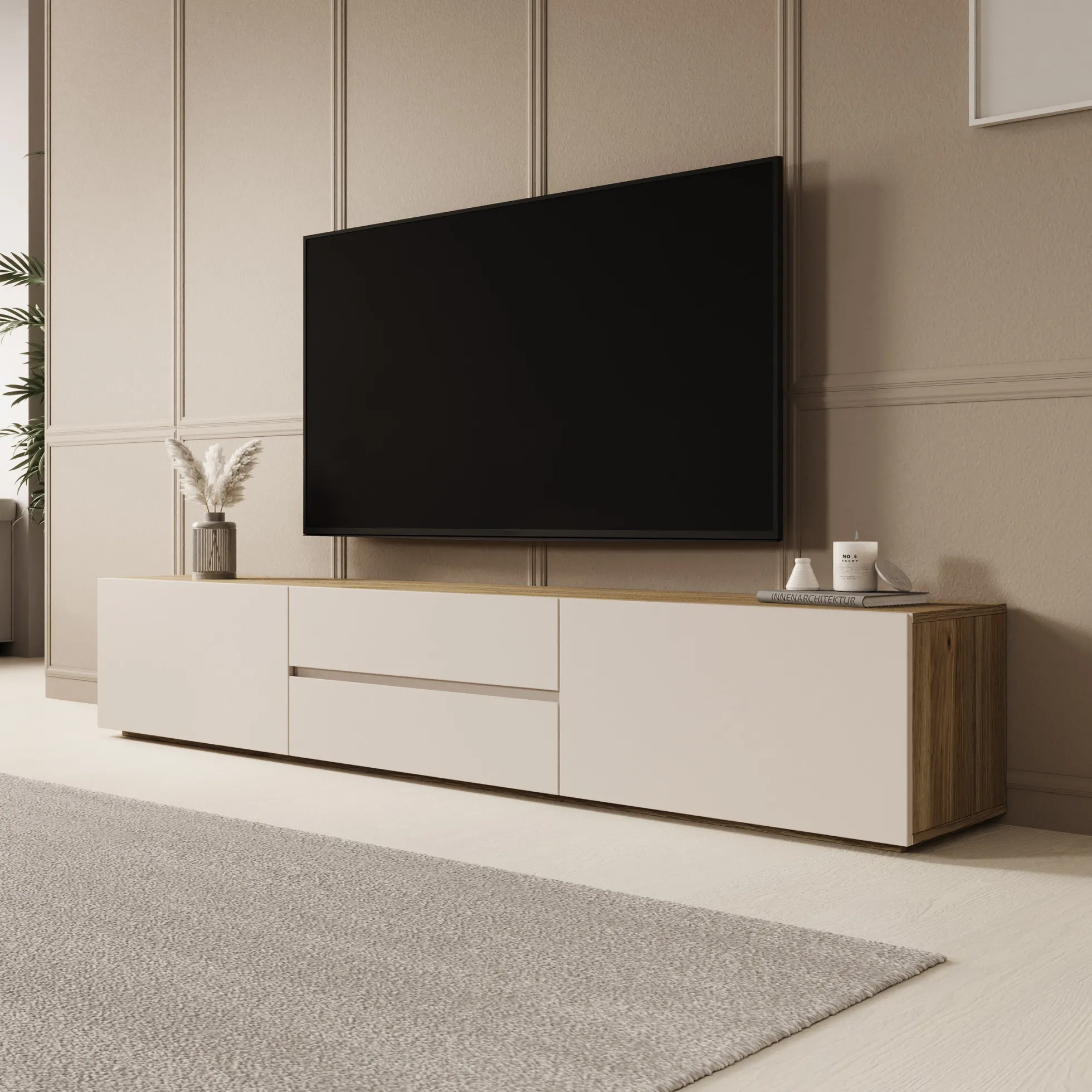 Cumi - TV-Meubel - Beige/Eikenpatroon - 200x34x36 cm