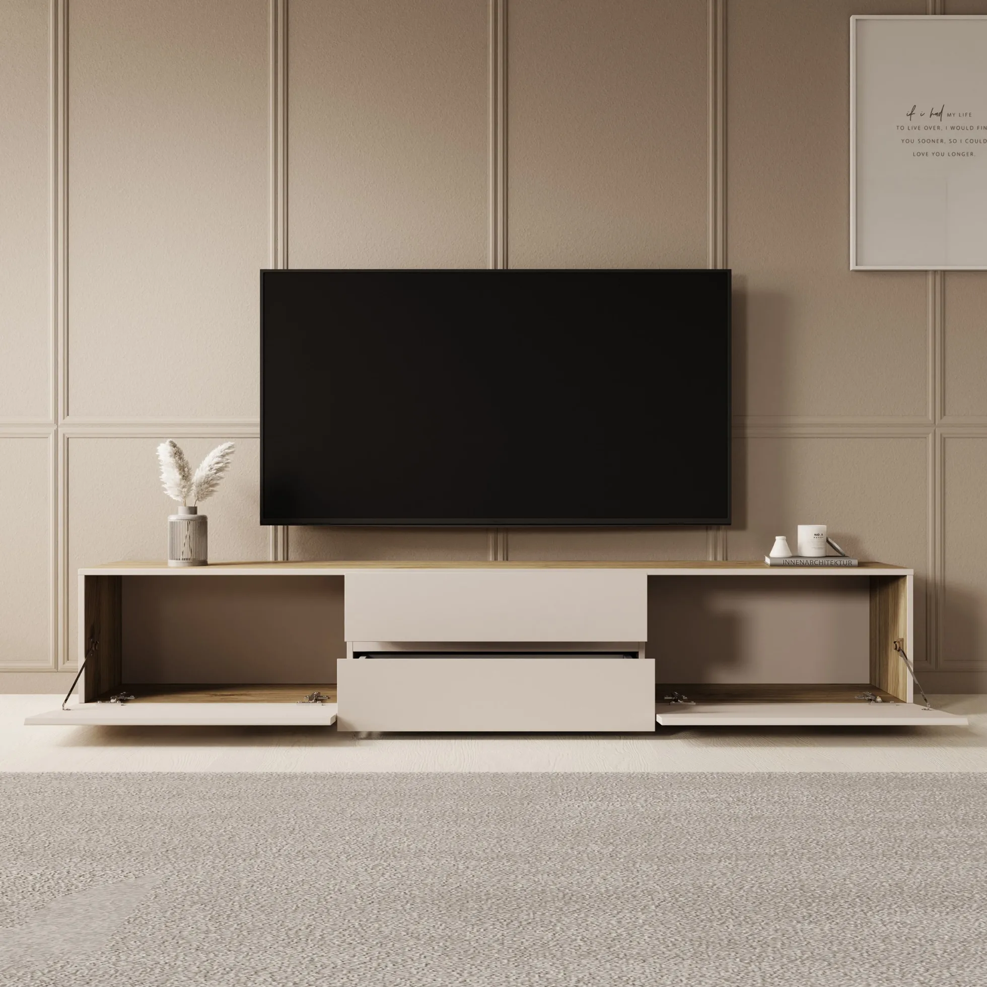 Cumi - TV-Meubel - Beige/Eikenpatroon - 200x34x36 cm
