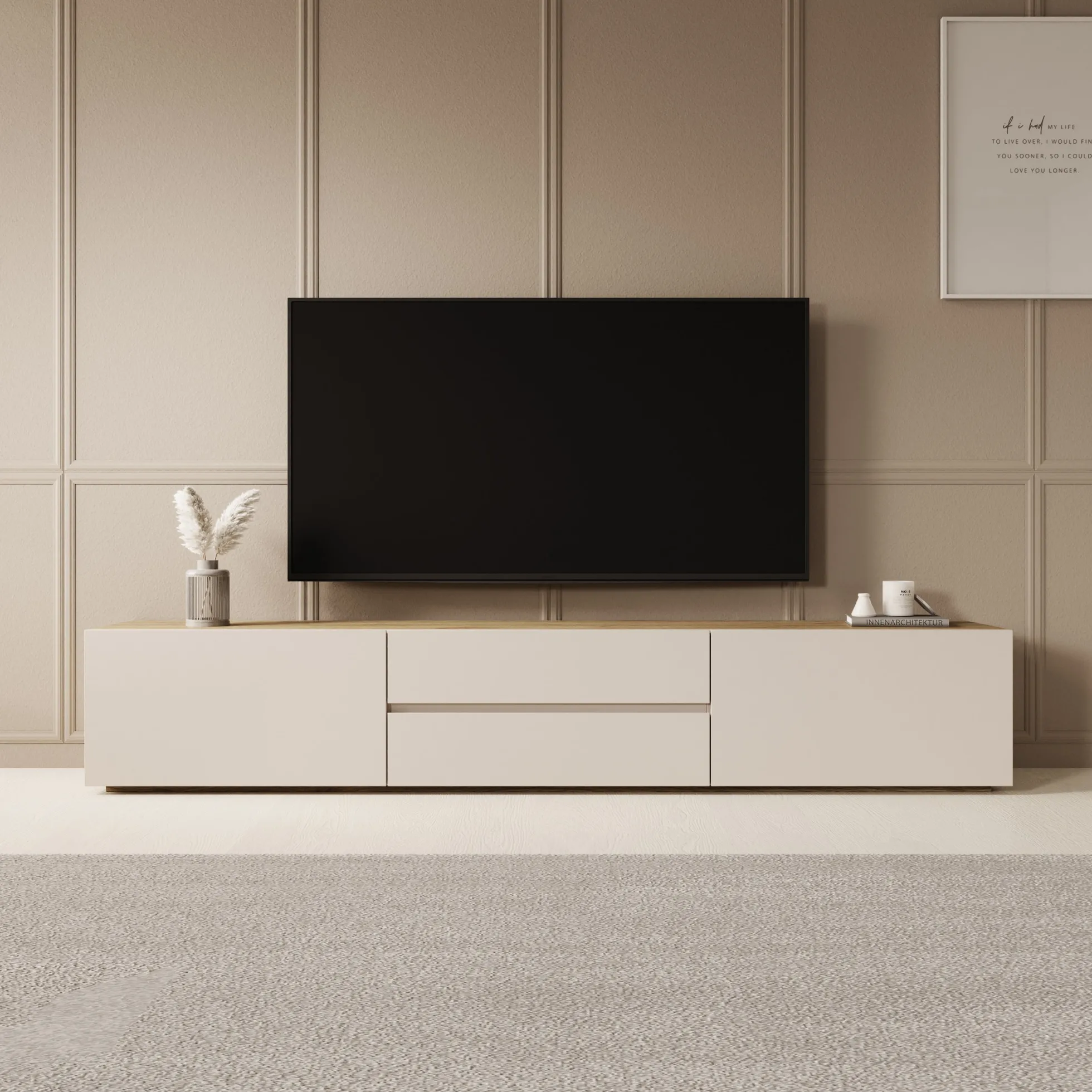 Cumi - TV-Meubel - Beige/Eikenpatroon - 200x34x36 cm