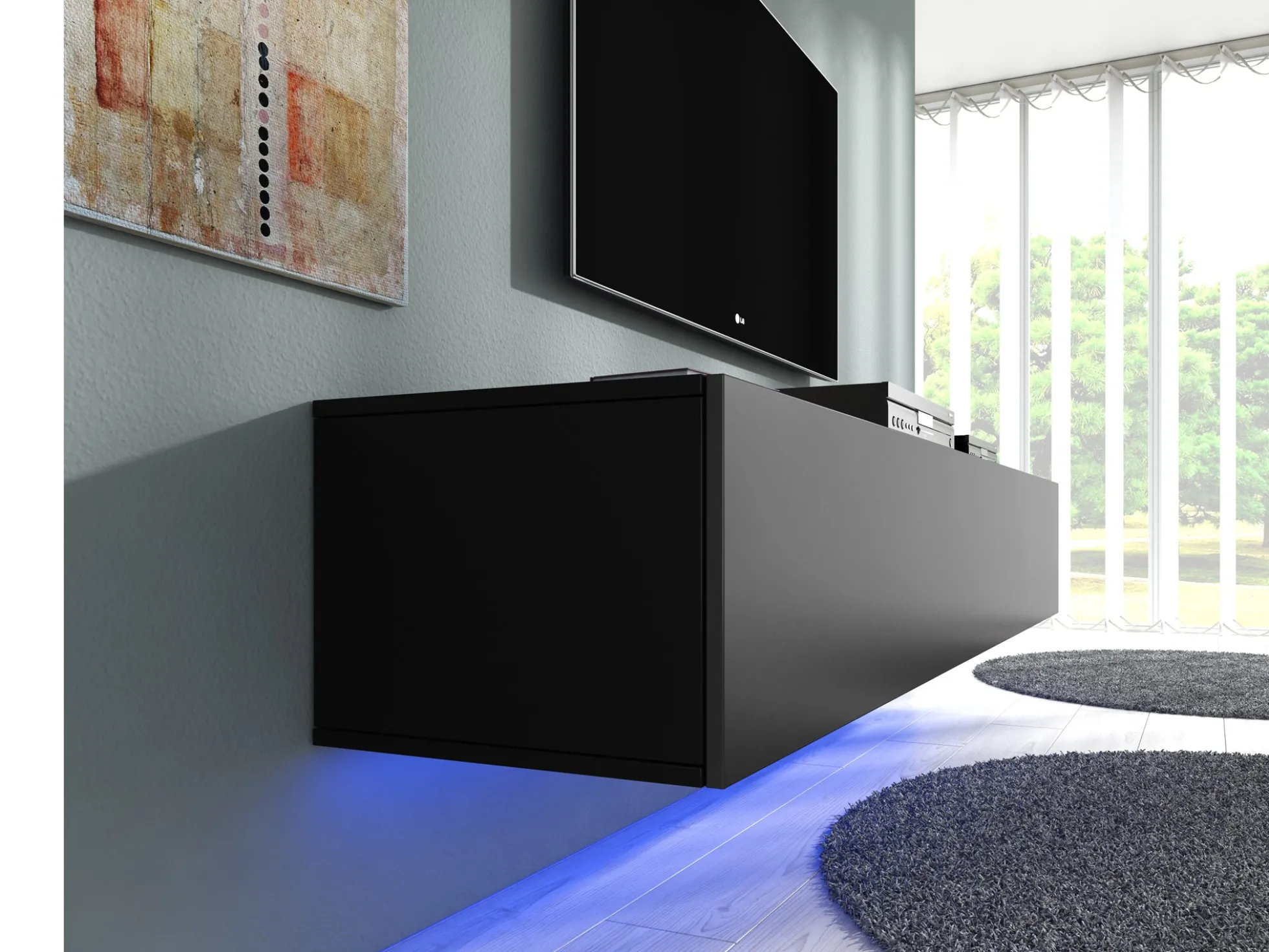 Dario - TV-Meubel met verlichting - Mat zwart - 180 cm