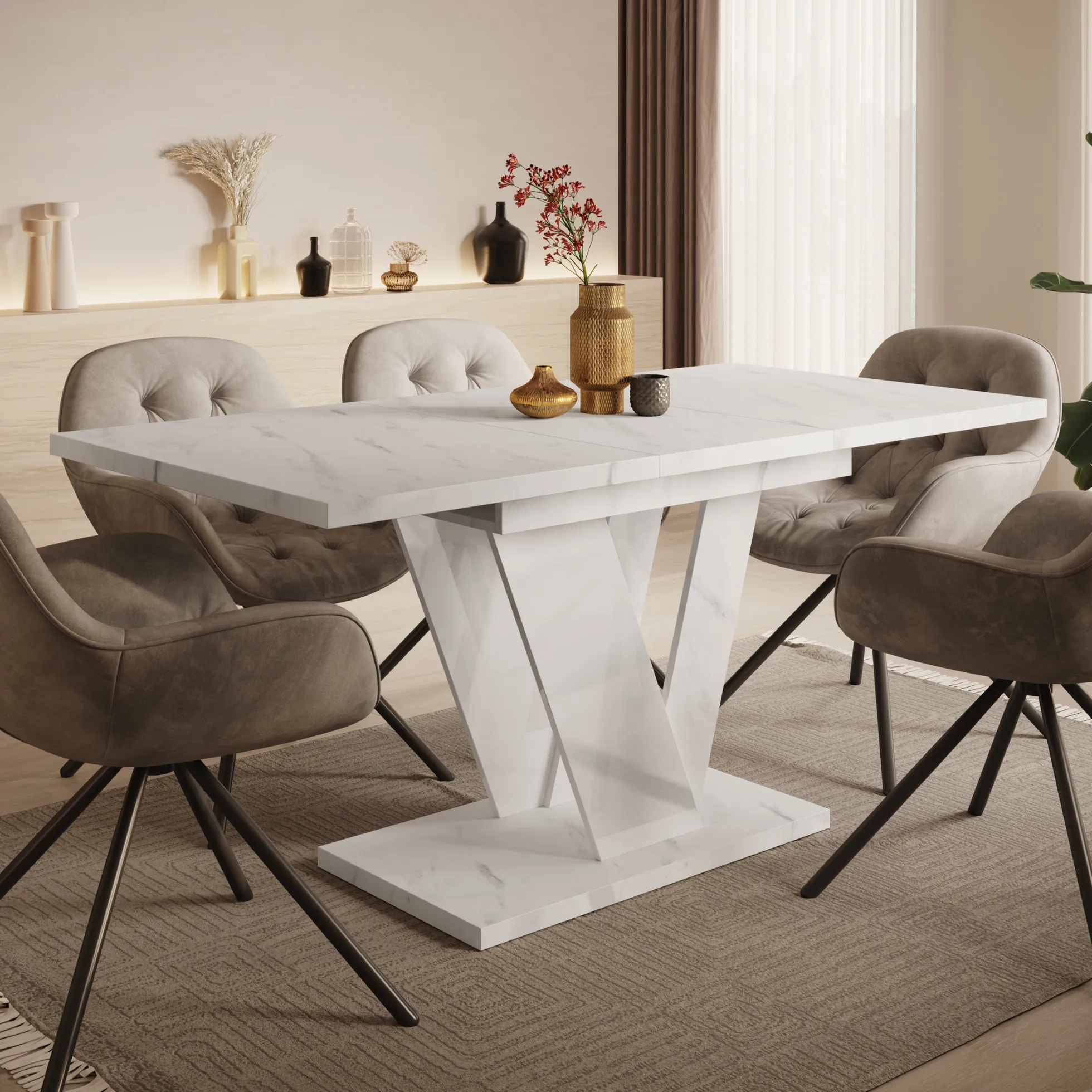 Dayman - Eetkamertafel - Wit/marmerlook - 120x80x76 cm