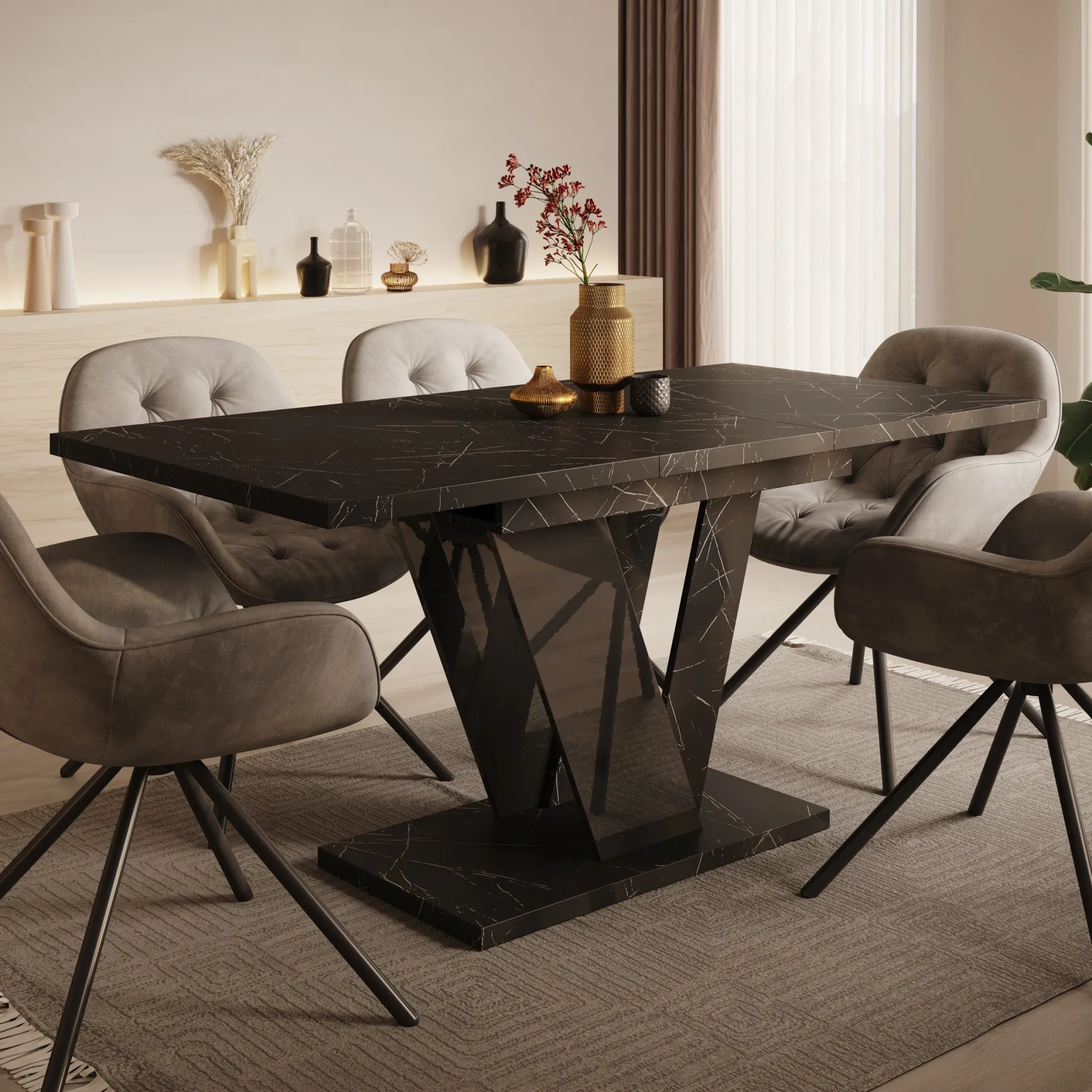 Dayman - Eetkamertafel - Zwart/marmerlook - 120x80x76 cm