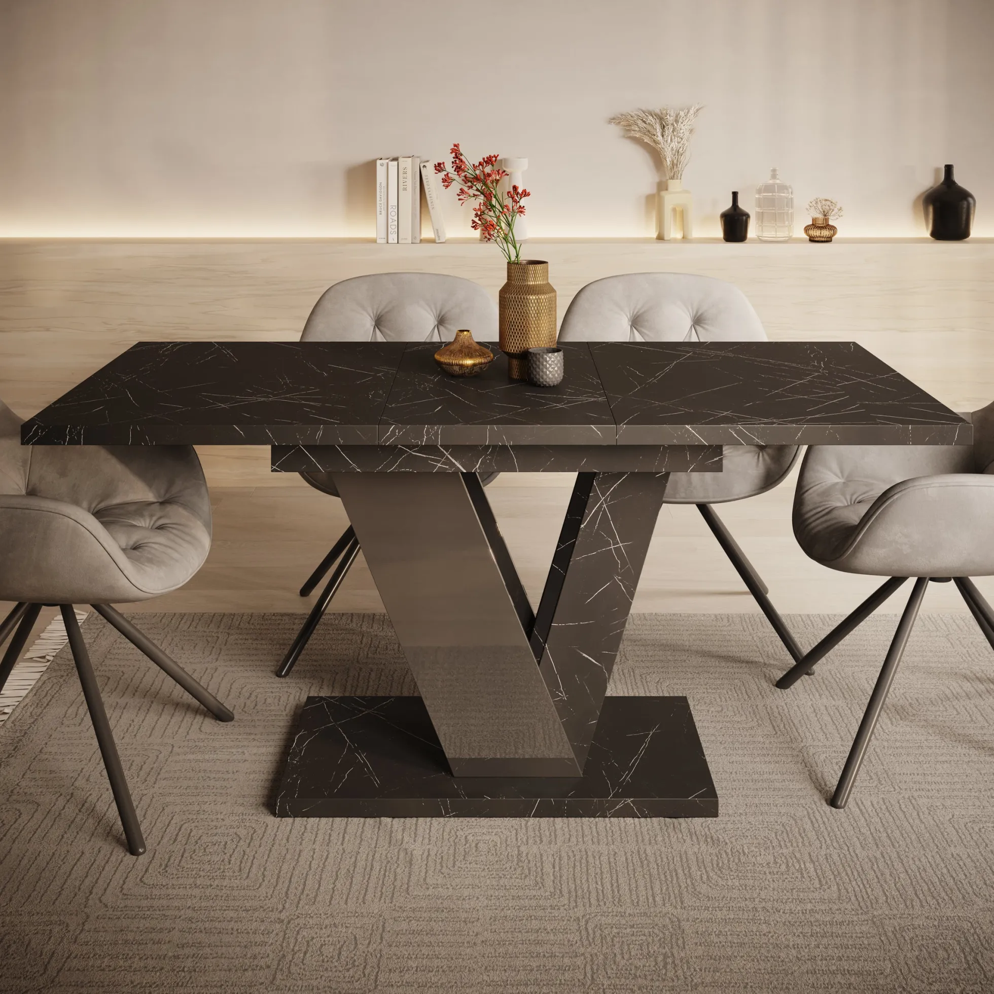 Dayman - Eetkamertafel - Zwart/marmerlook - 120x80x76 cm
