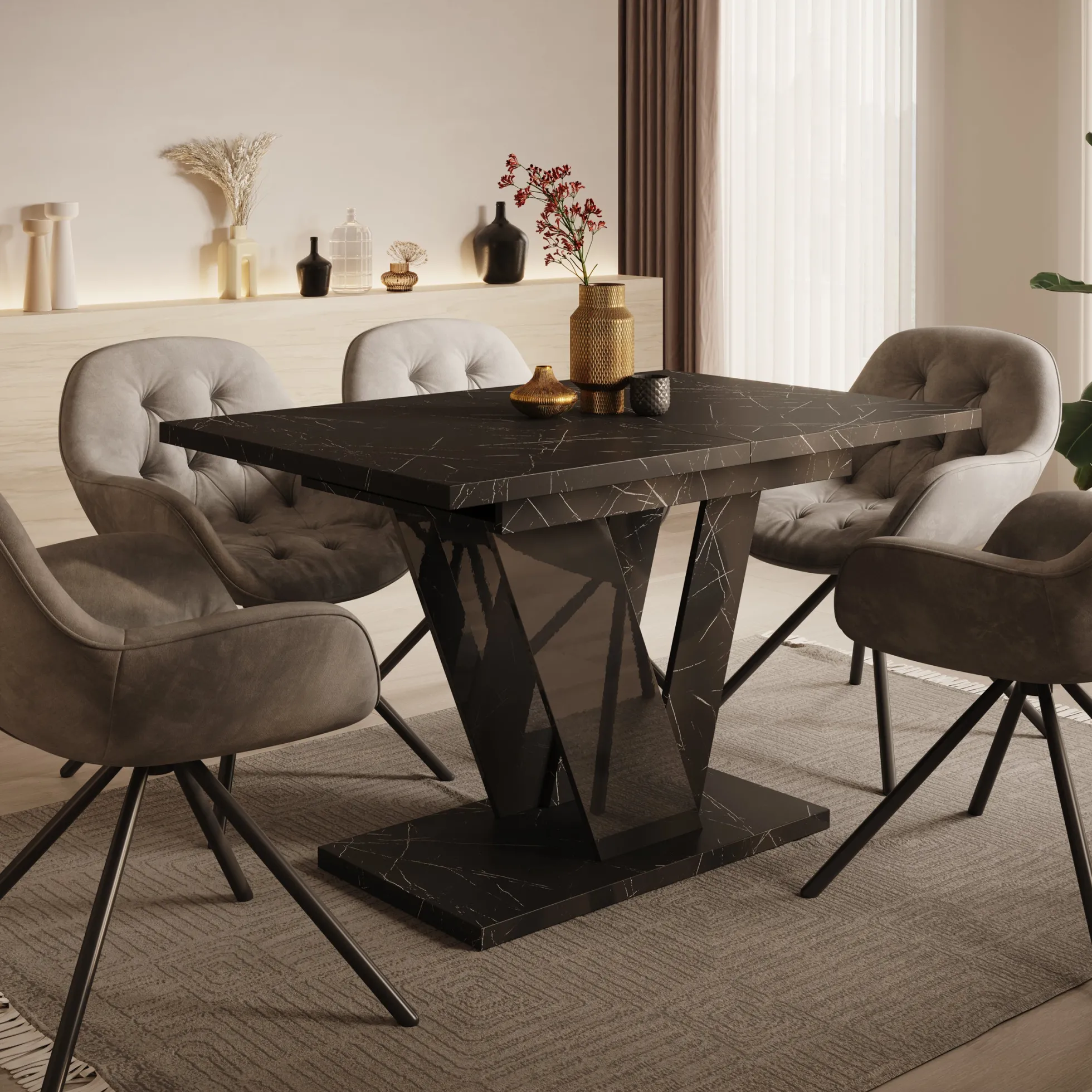 Dayman - Eetkamertafel - Zwart/marmerlook - 120x80x76 cm