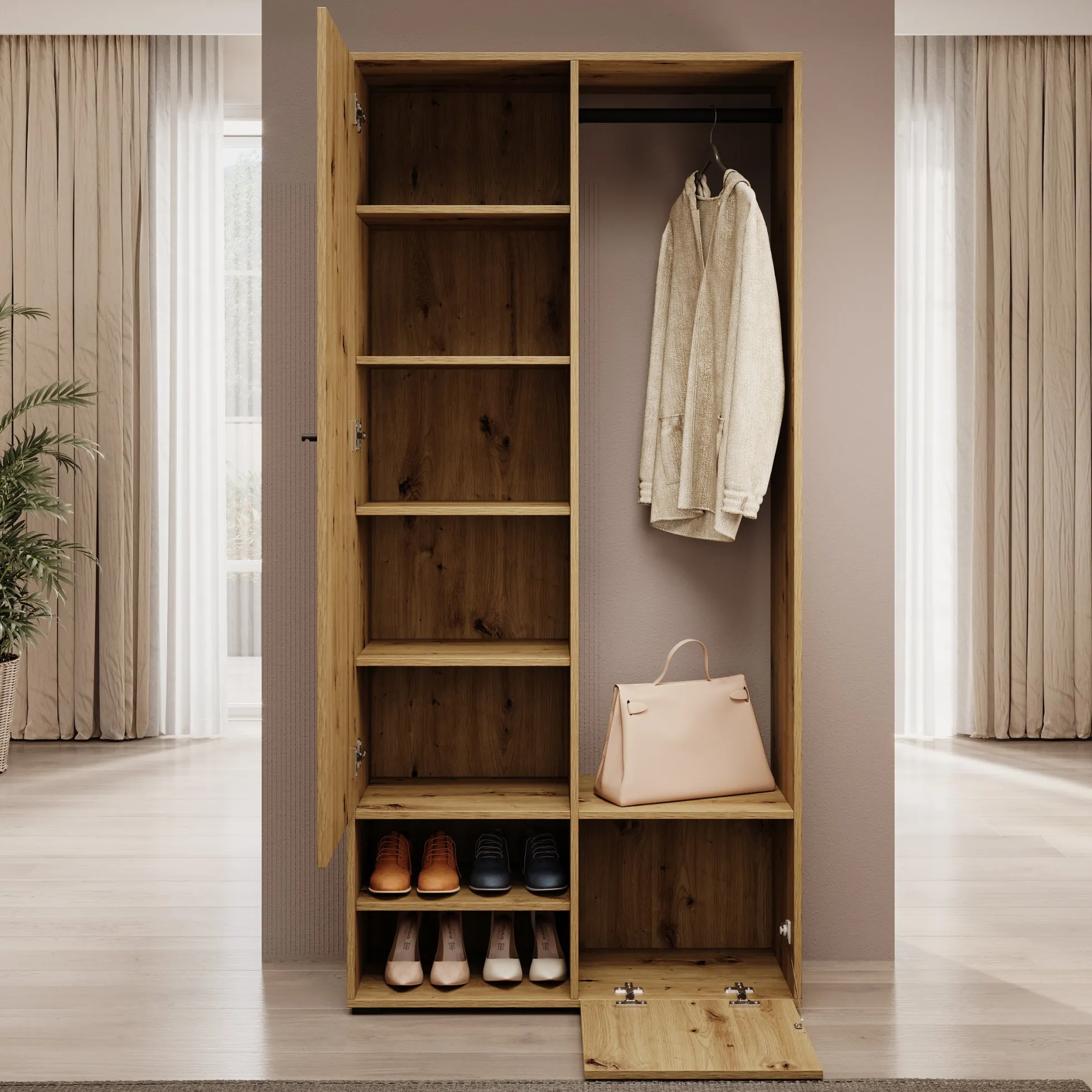 Deacon - Halkast met 2 deuren - Eiken - 90x33x190 cm