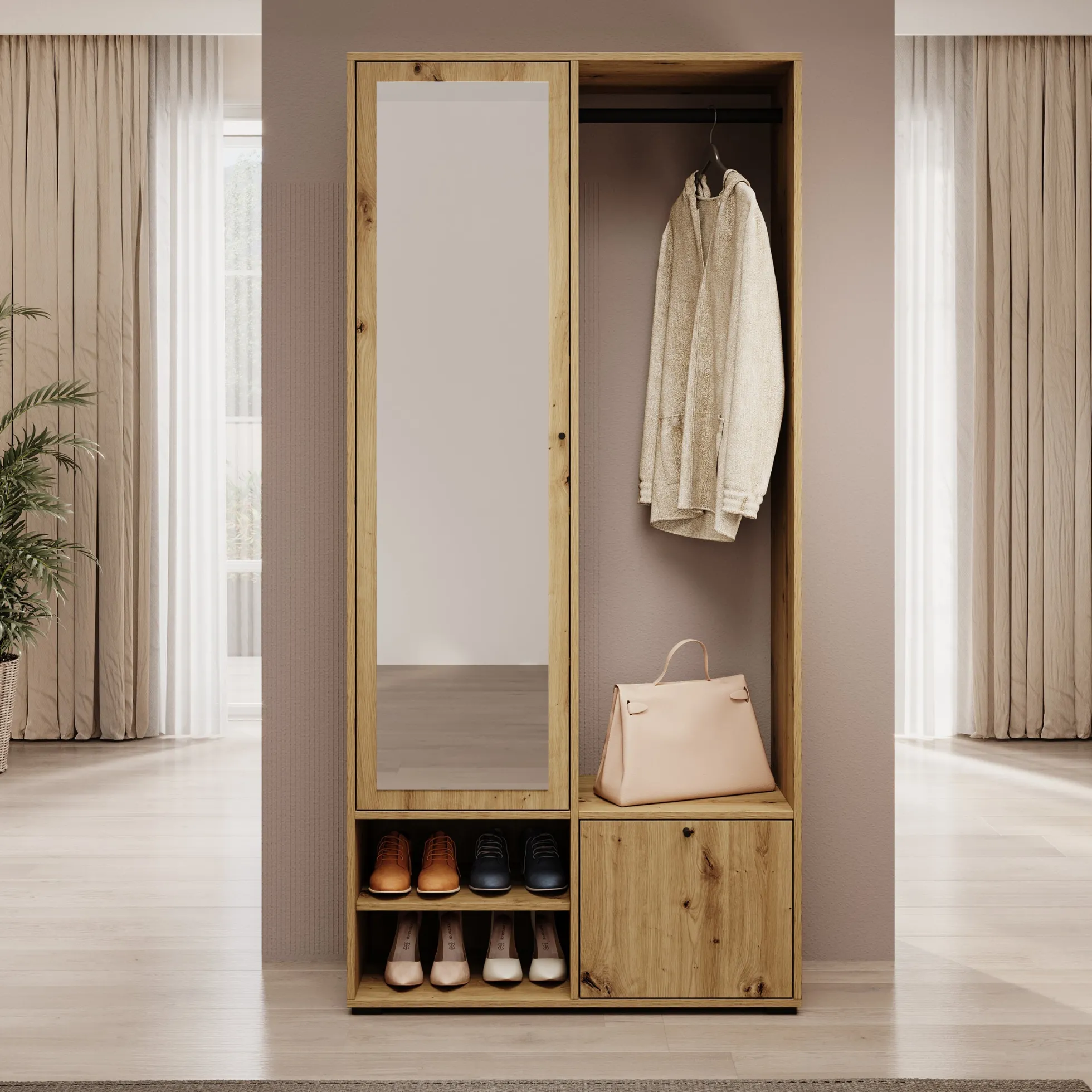 Deacon - Halkast met 2 deuren - Eiken - 90x33x190 cm