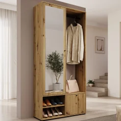 Deacon - Halkast met 2 deuren - Eiken - 90x33x190 cm