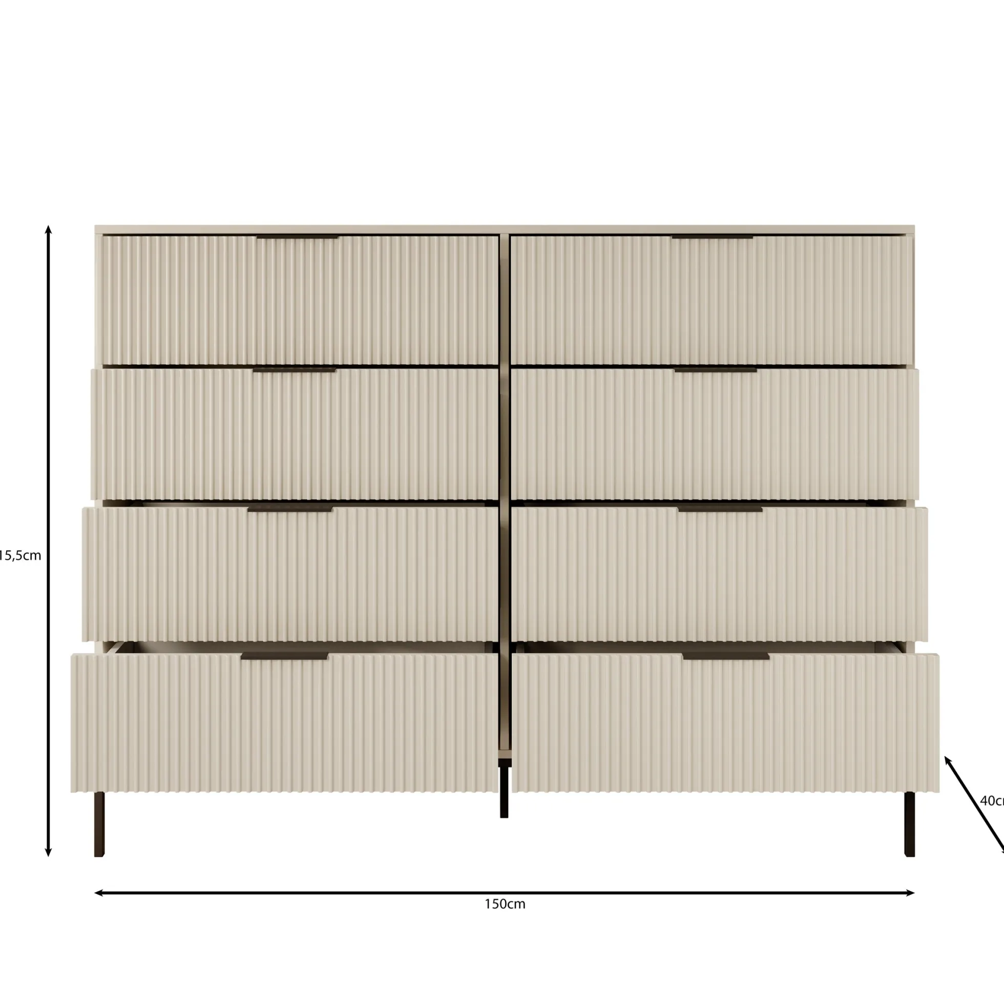 Delaware - Ladekast 8 lades - Beige - 150x40x116 cm