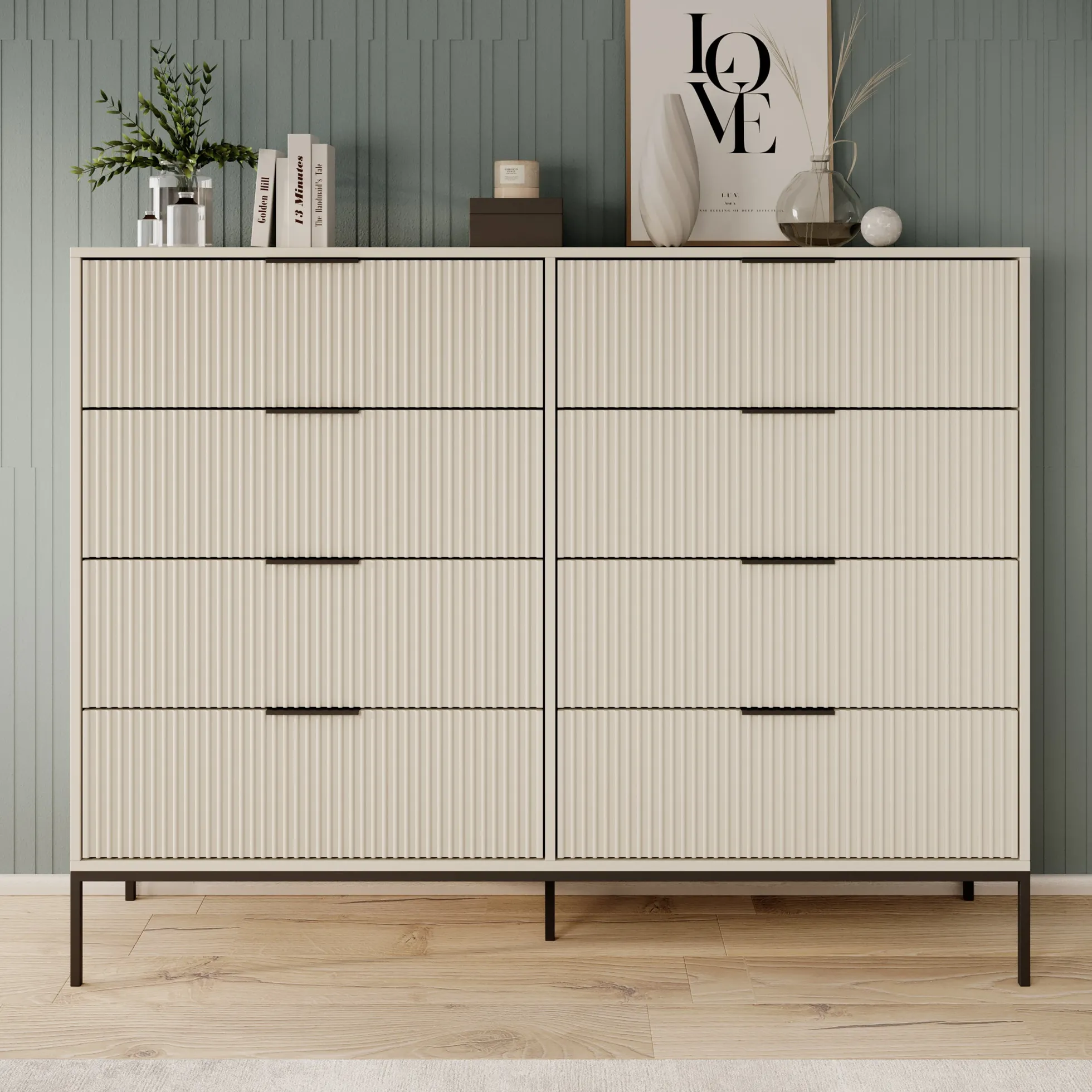 Delaware - Ladekast 8 lades - Beige - 150x40x116 cm