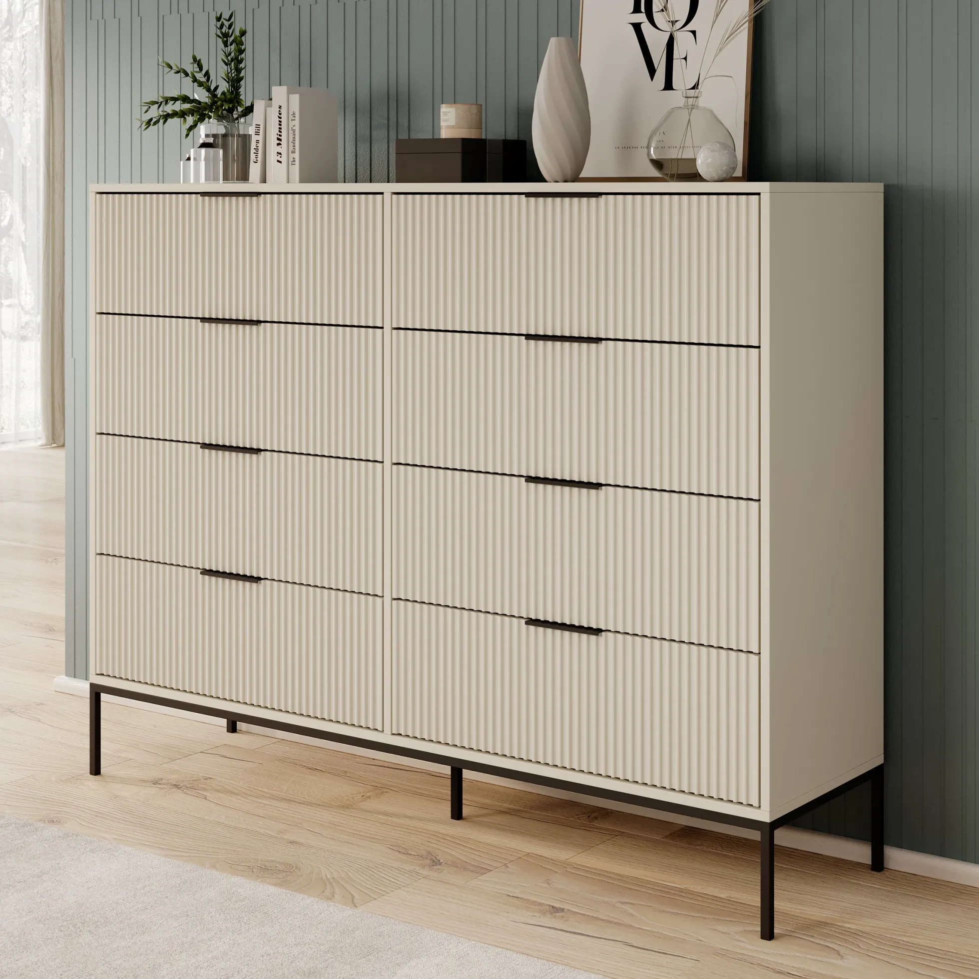 Delaware - Ladekast 8 lades - Beige - 150x40x116 cm