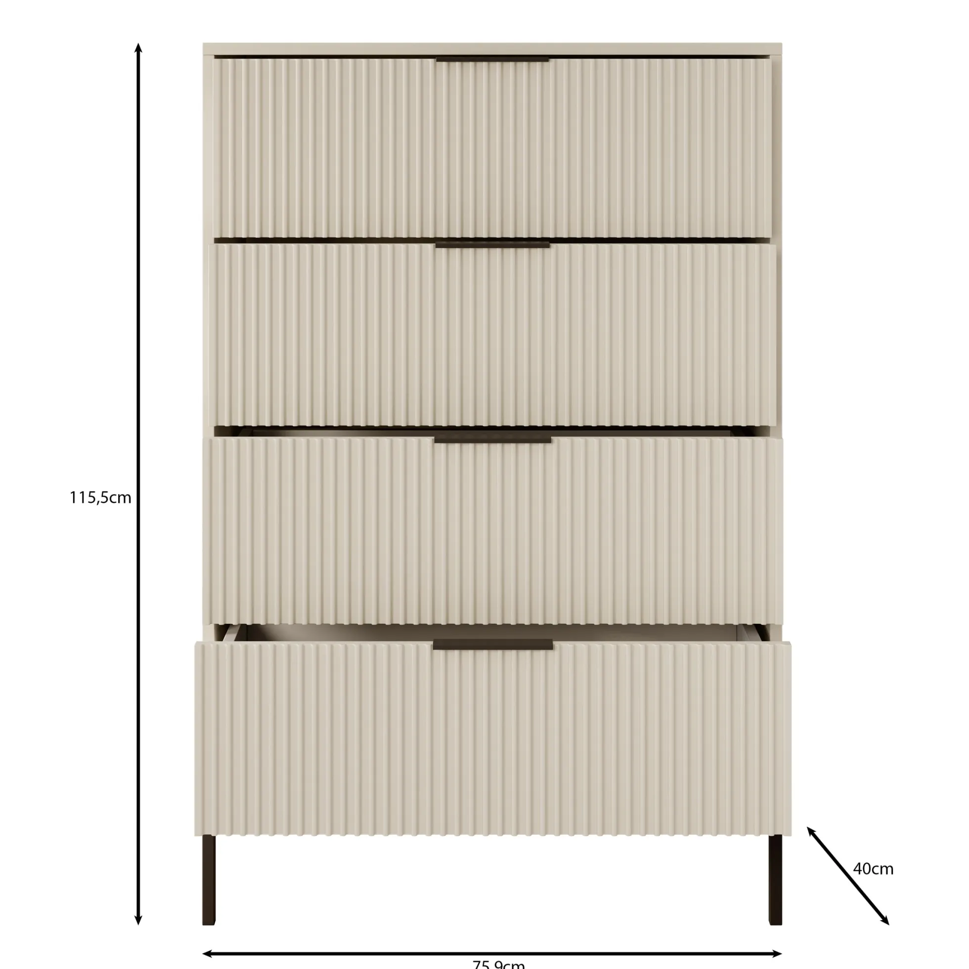 Delaware - Ladekast 4 lades - Beige - 76x40x116 cm