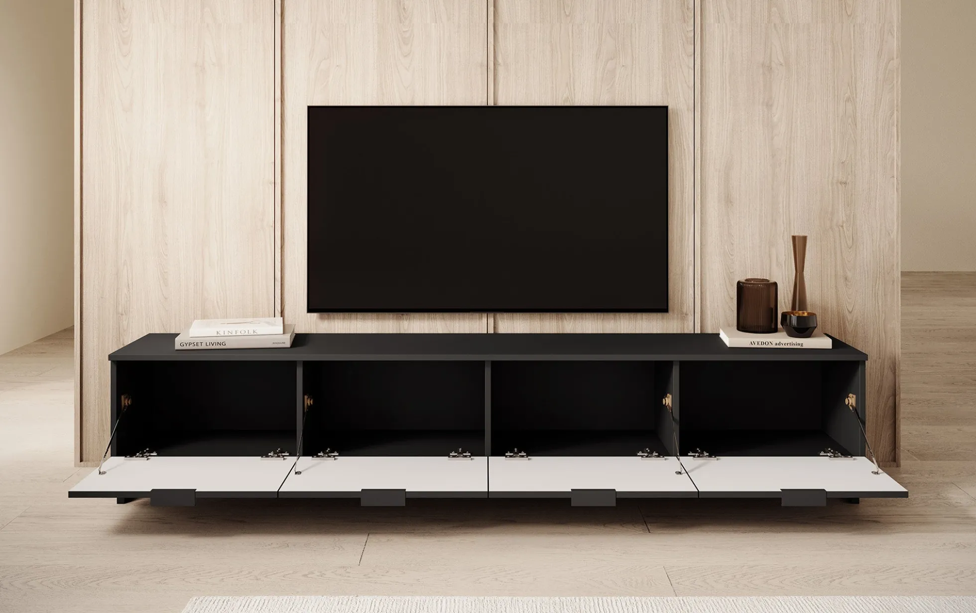 Delgado - TV-Meubel met 4 deuren - Mat zwart - 200 cm