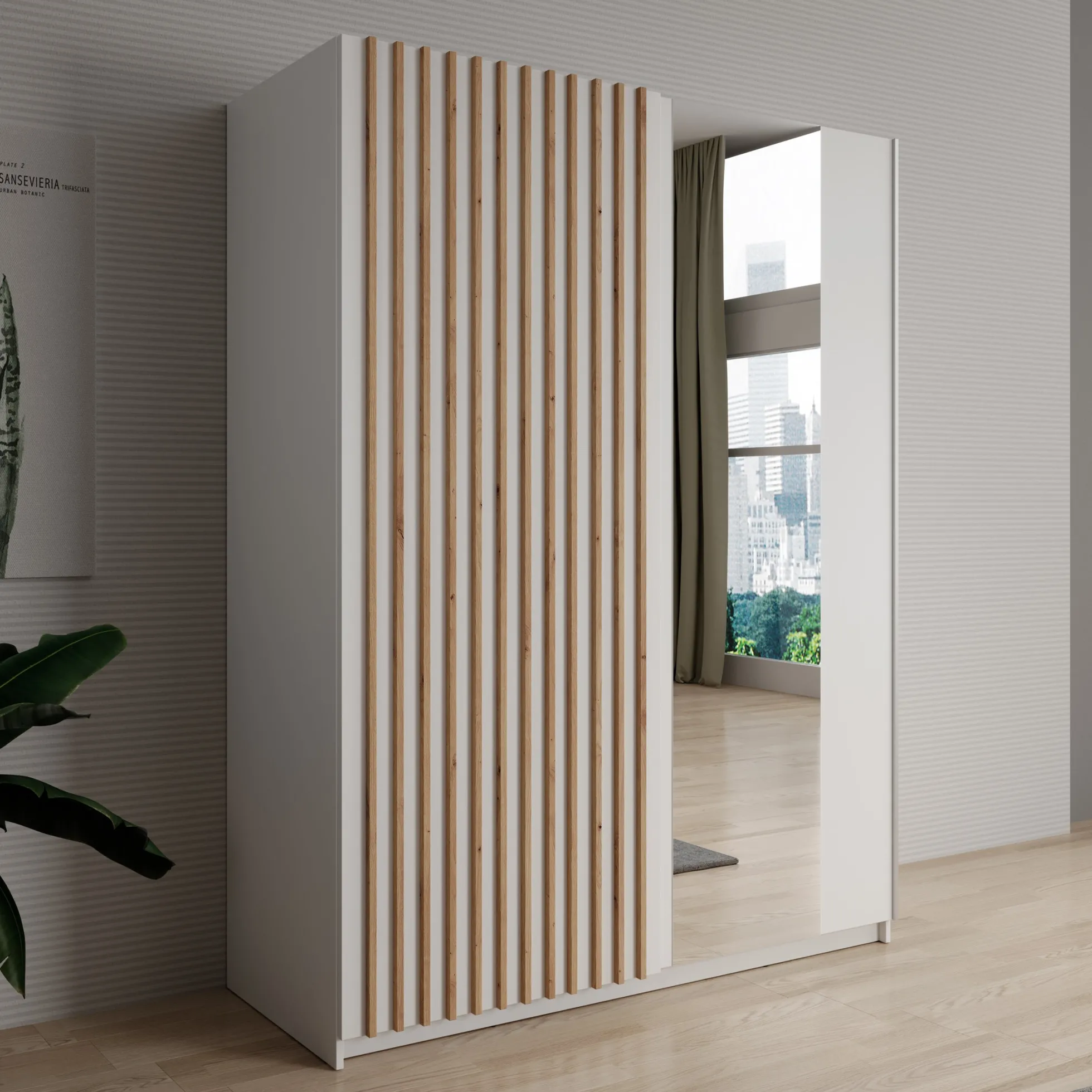 Deliryon - Kledingkast met schuifdeuren - Wit - 151x62x198 cm