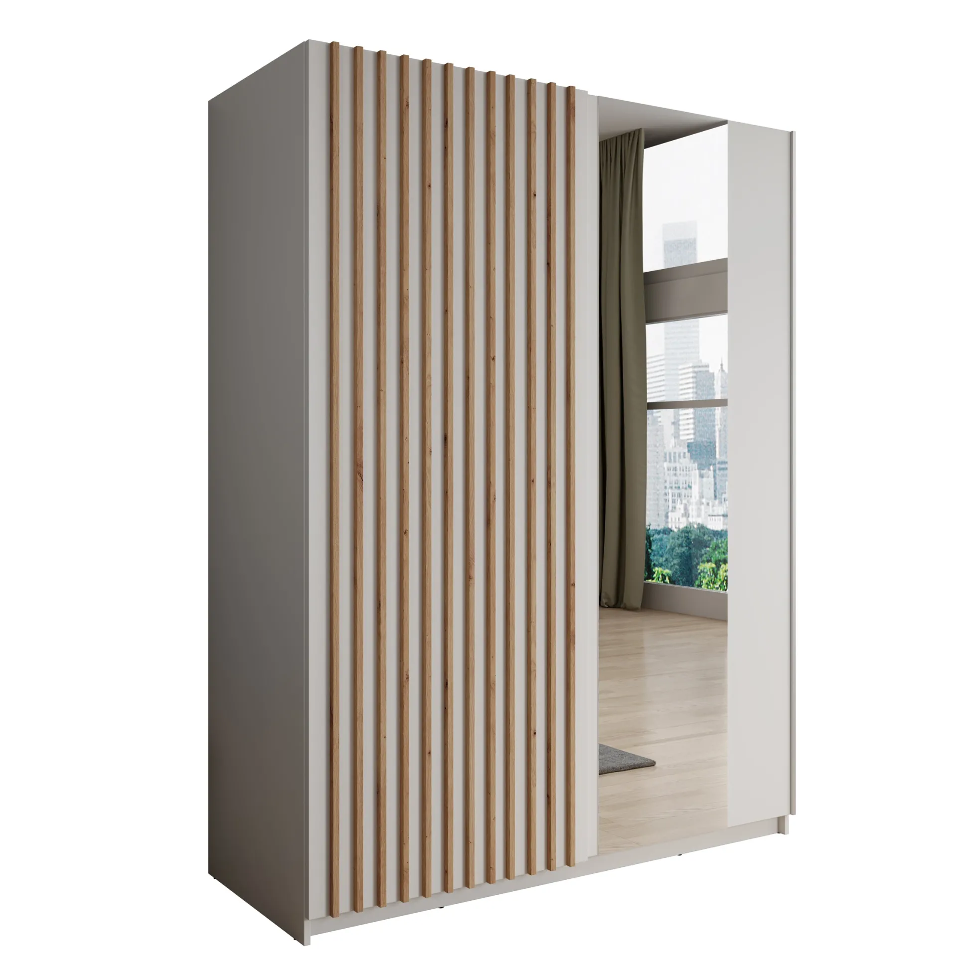 Deliryon - Kledingkast met schuifdeuren - Wit - 151x62x198 cm