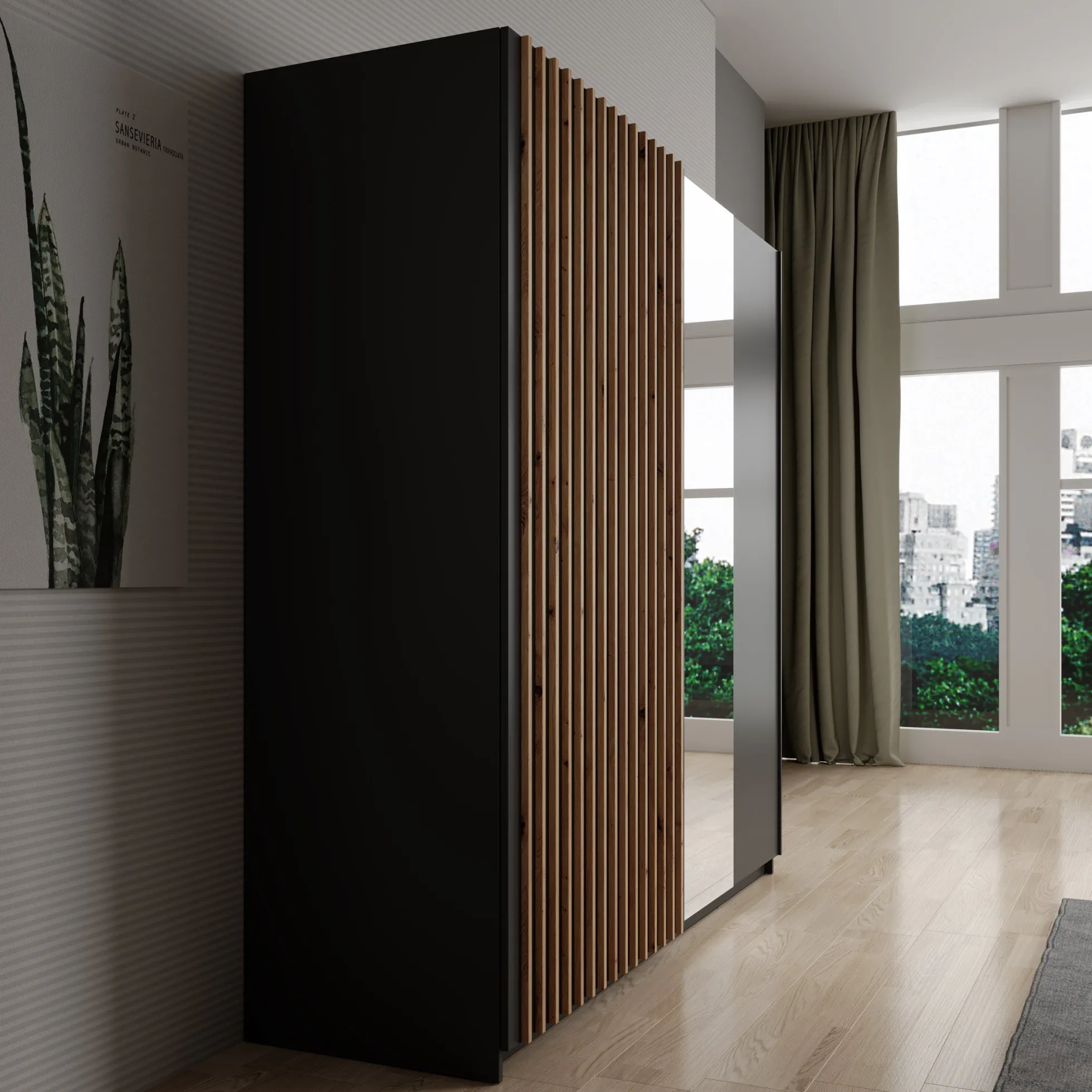Deliryon - Kledingkast met schuifdeuren - Zwart - 200x62x199 cm