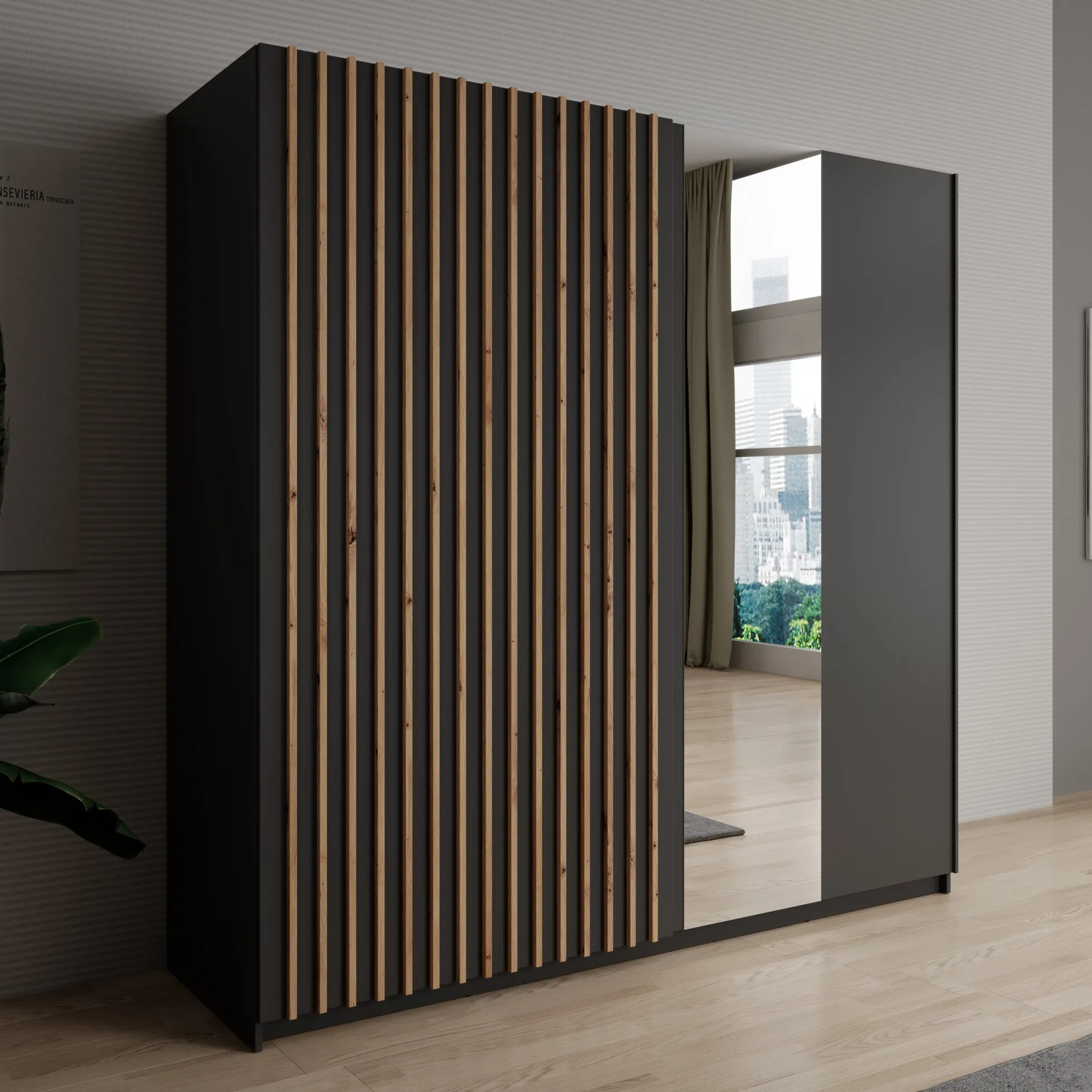 Deliryon - Kledingkast met schuifdeuren - Zwart - 200x62x199 cm