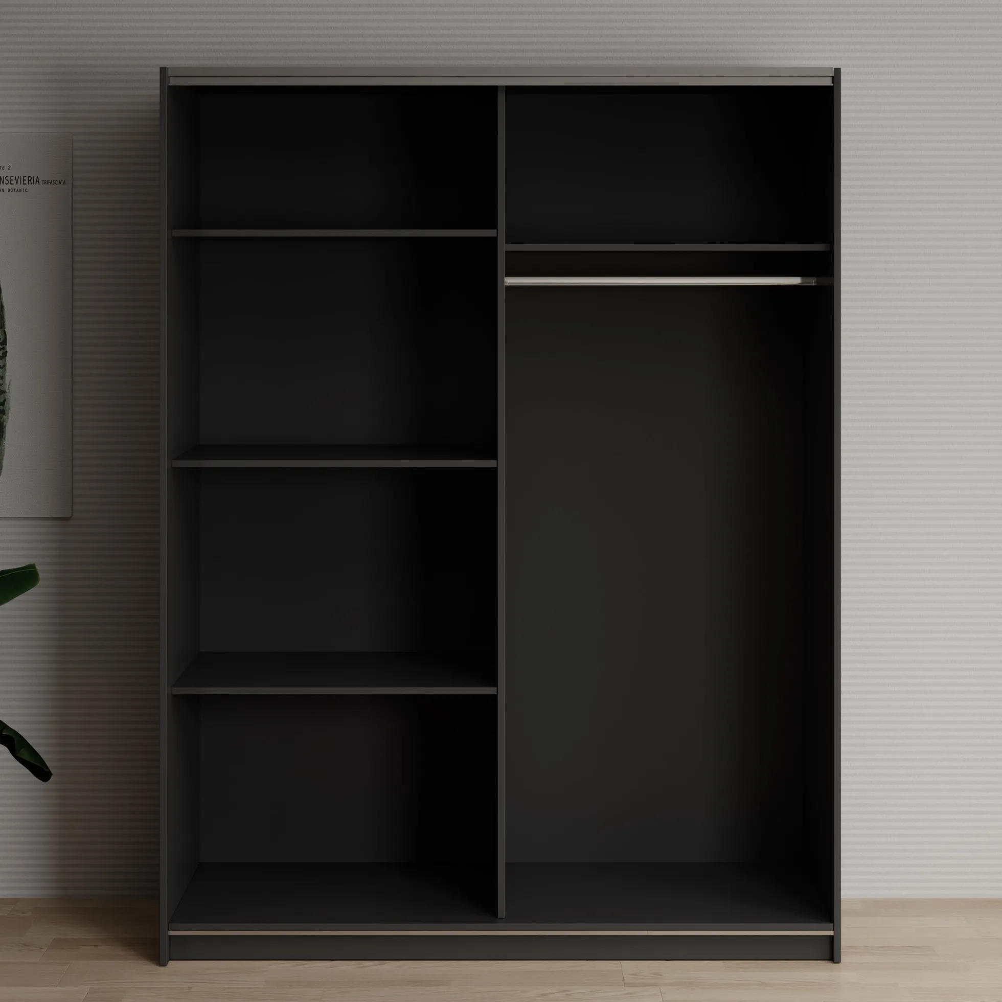 Deliryon - Kledingkast met schuifdeuren - Zwart - 151x62x198 cm