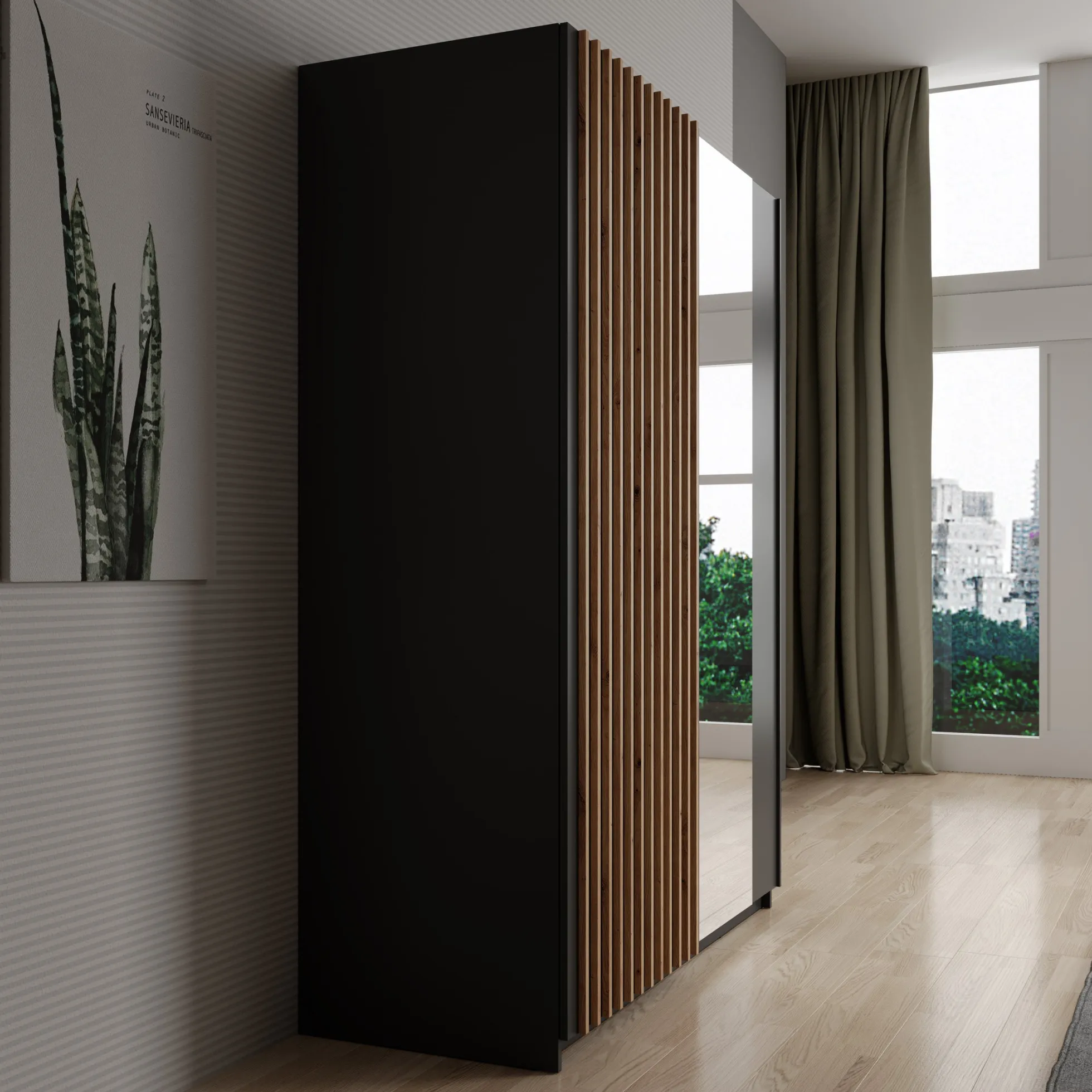 Deliryon - Kledingkast met schuifdeuren - Zwart - 151x62x198 cm