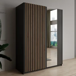 Deliryon - Kledingkast met schuifdeuren - Zwart - 151x62x198 cm
