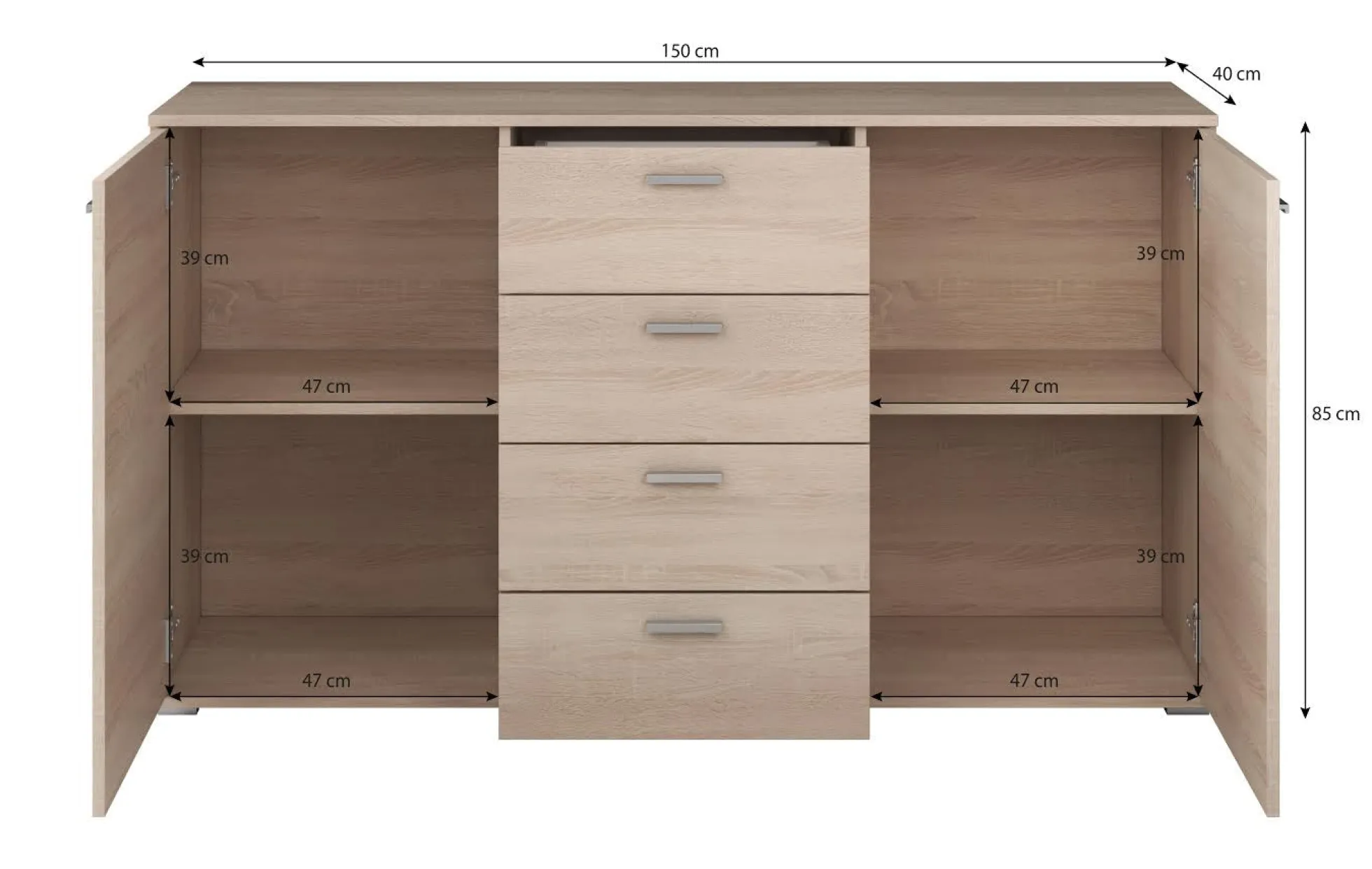 Dento - Dressoir - Wit - 150x40x85 cm