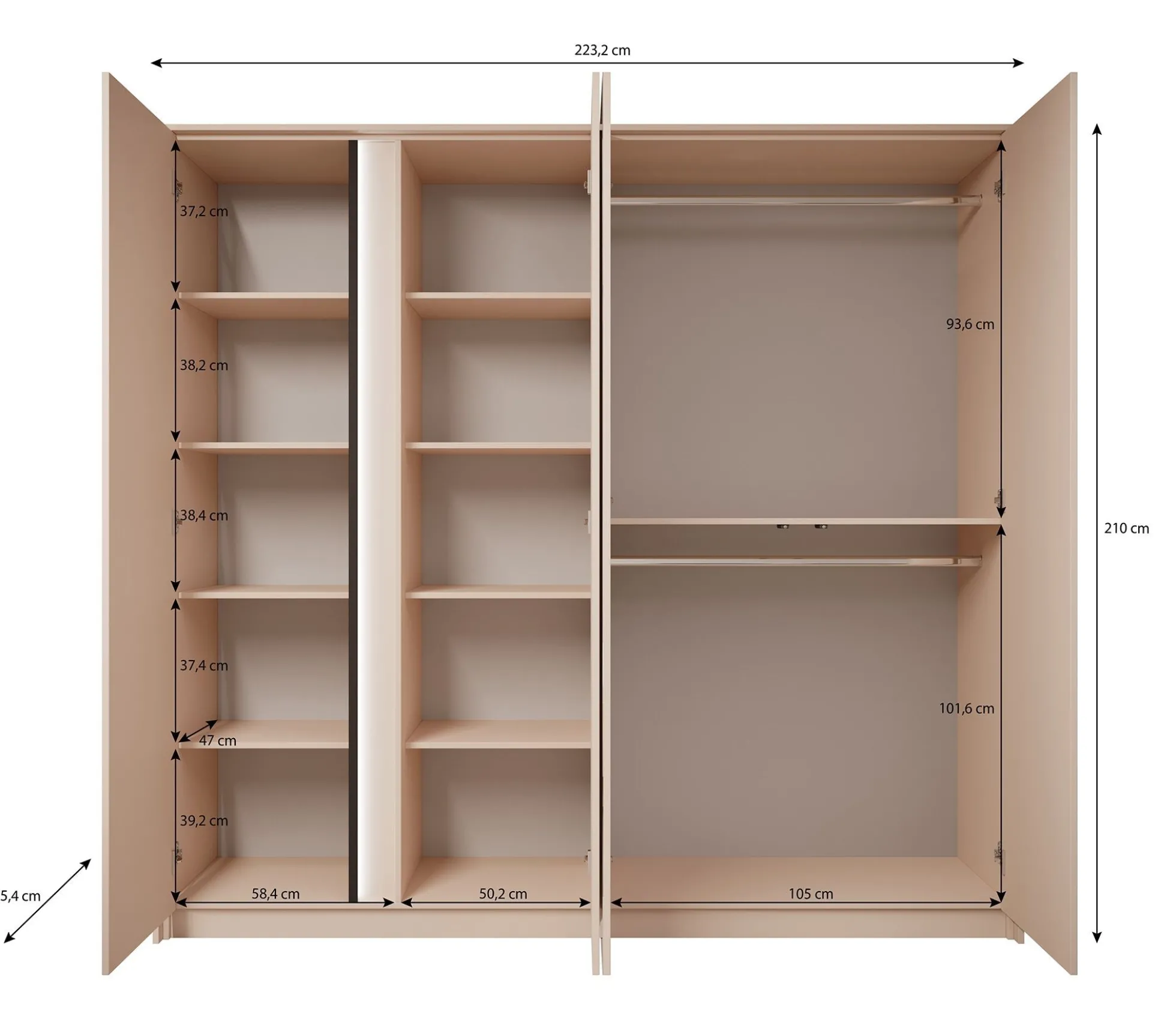 Desert - Kledingkast 4-deurs - Beige - 223x55x210 cm