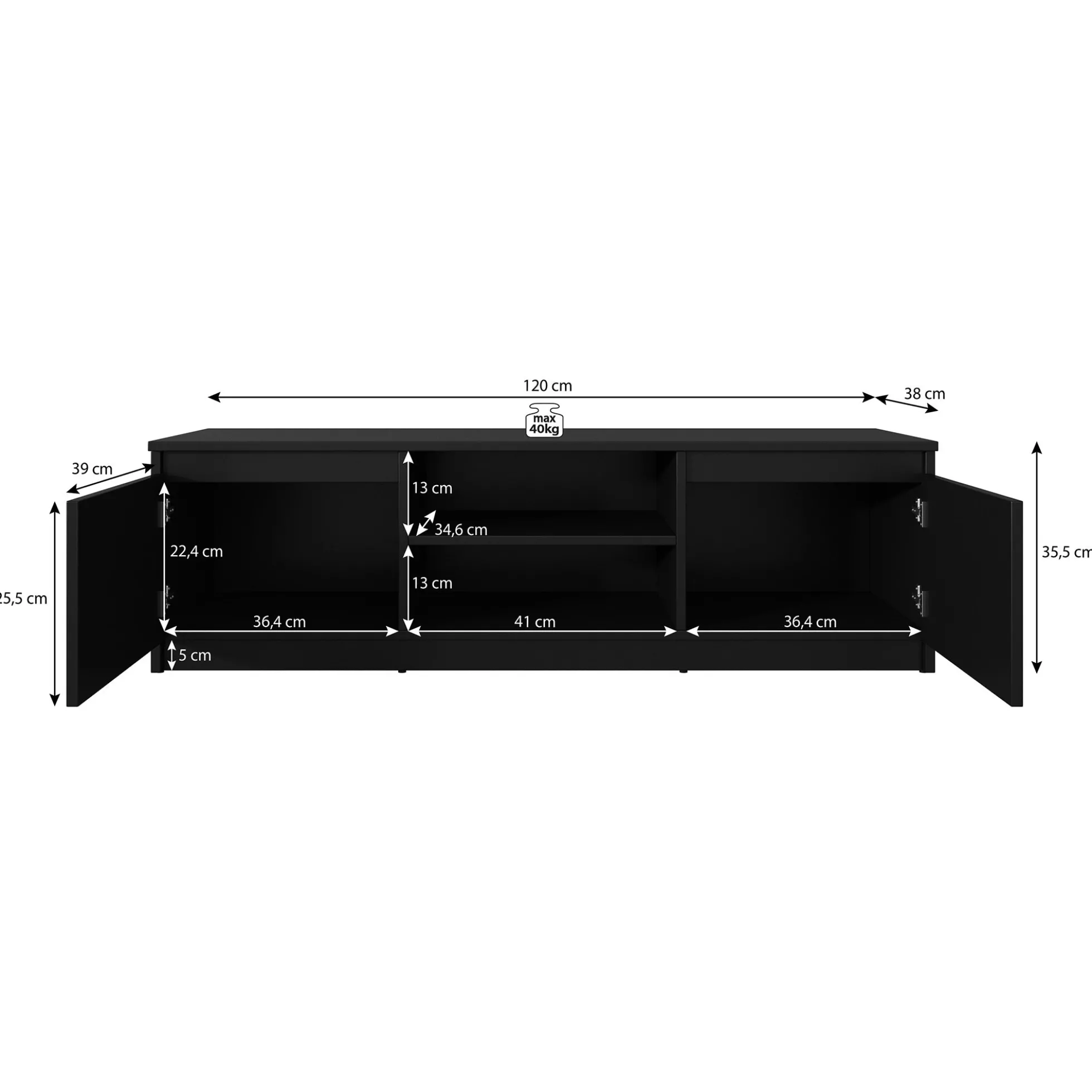 Diaz - TV-Meubel - Zwart - 120x38x36 cm