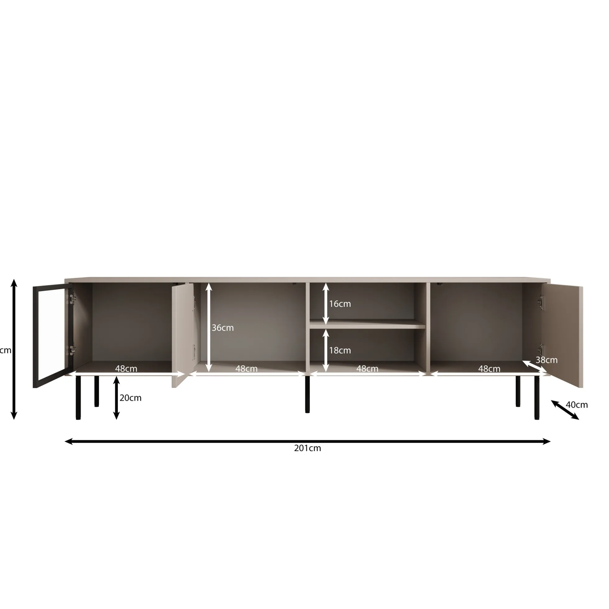 Dimora - TV-Meubel - Beige - 201x40x60 cm
