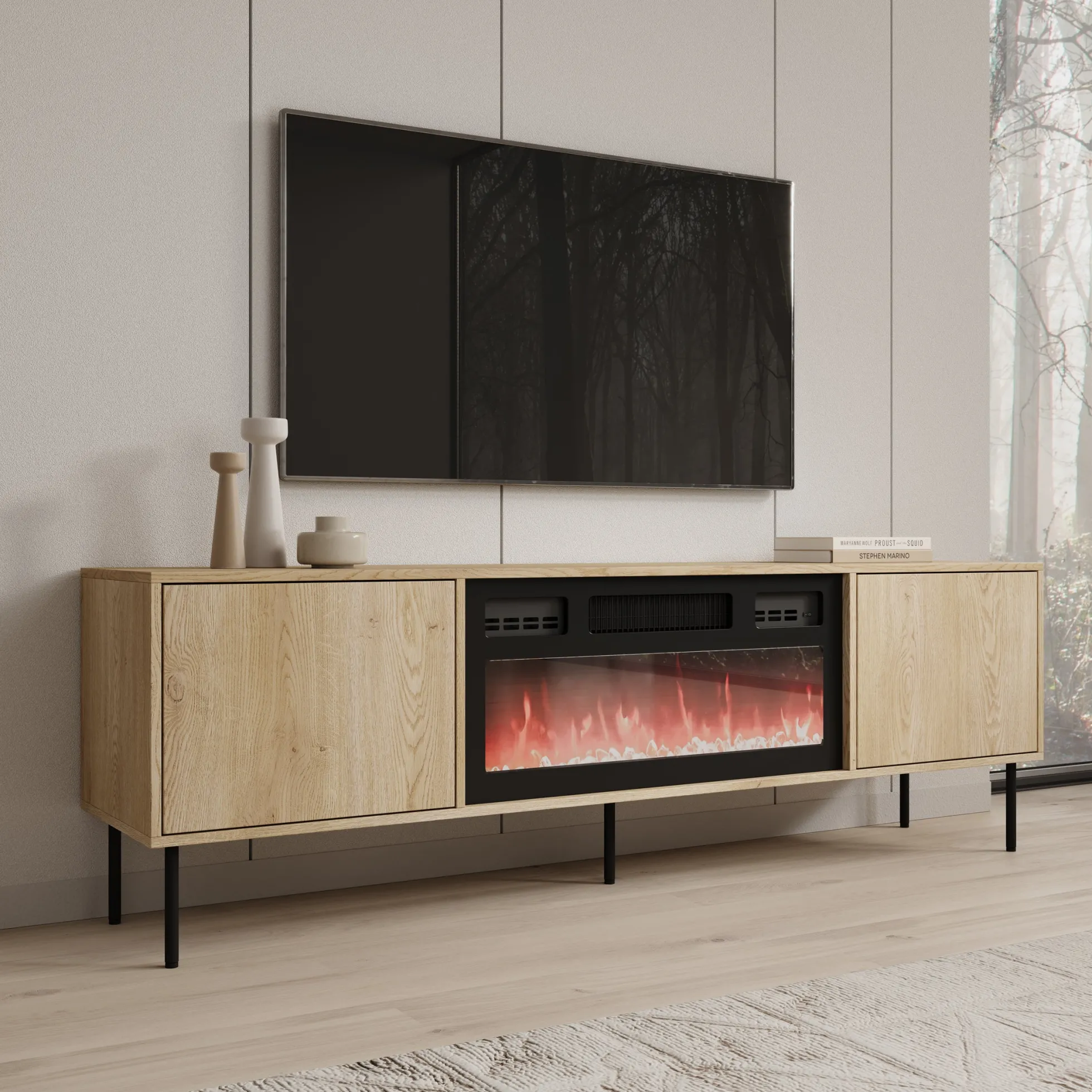 Dimora - TV-Meubel met sfeerhaard - Eikenpatroon - 183x40x60