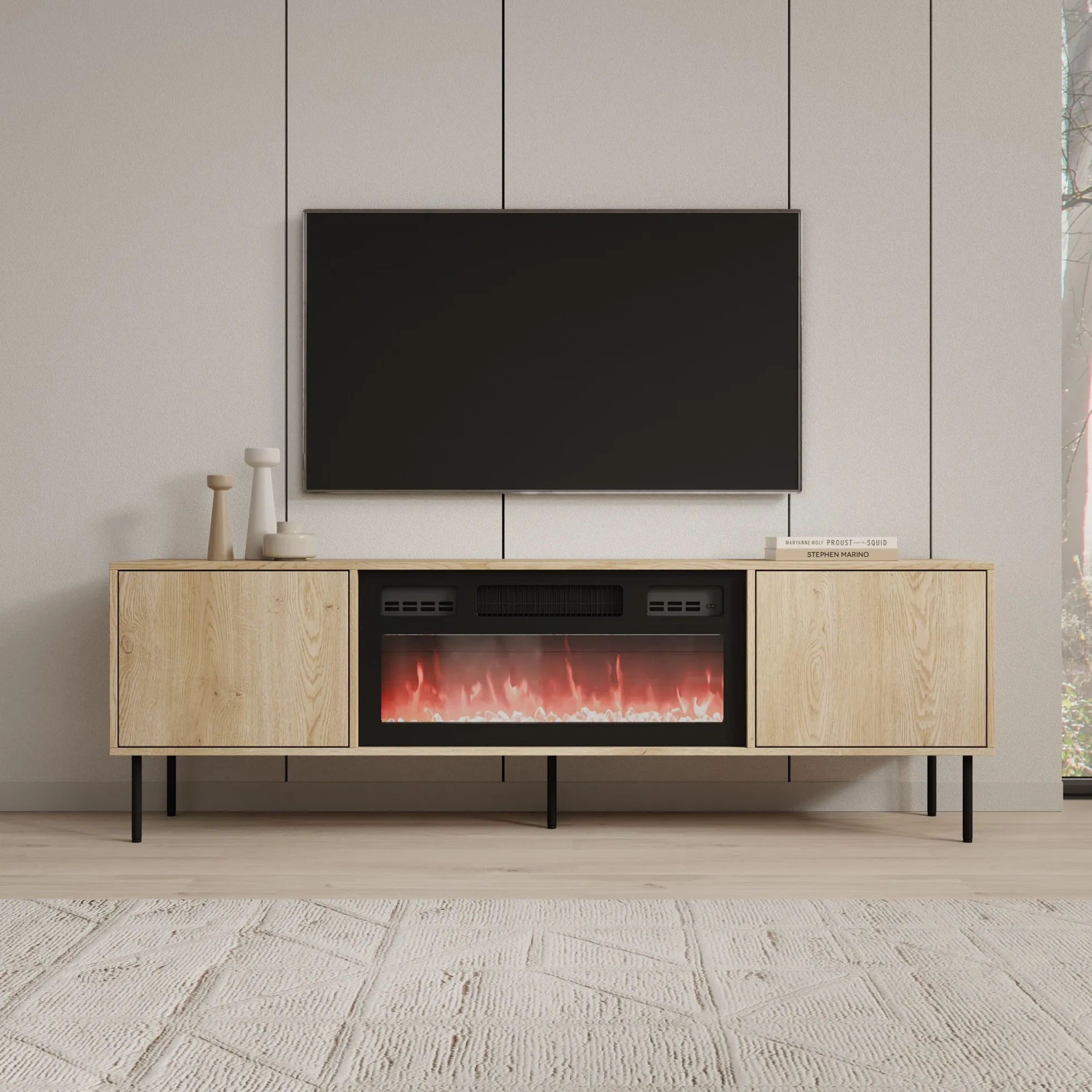 Dimora - TV-Meubel met sfeerhaard - Eikenpatroon - 183x40x60