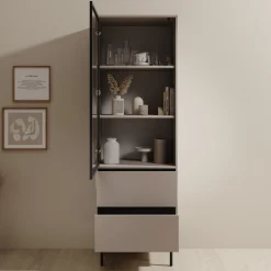 Dimora - Vitrinekast - Beige - 60x40x185 cm