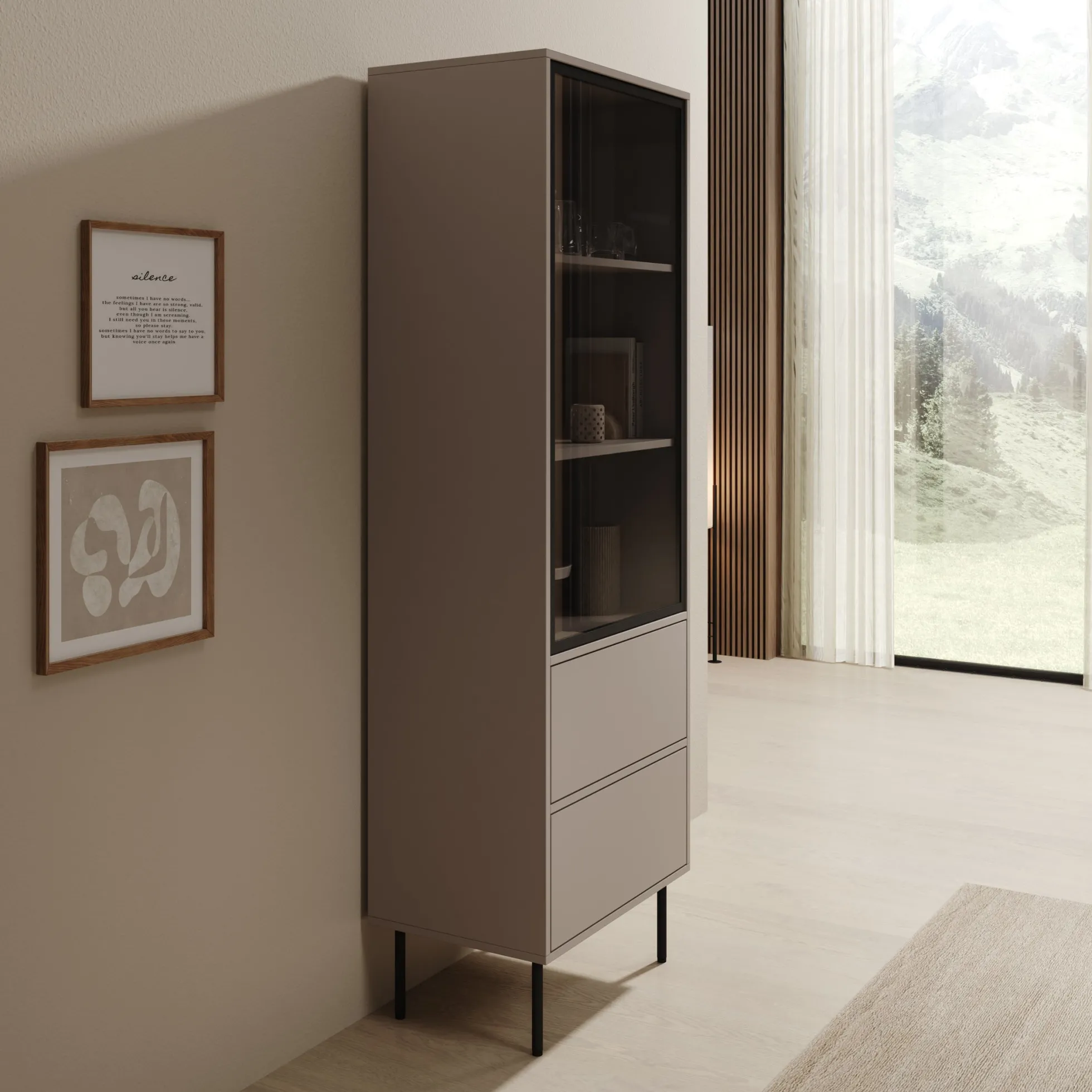 Dimora - Vitrinekast - Beige - 60x40x185 cm