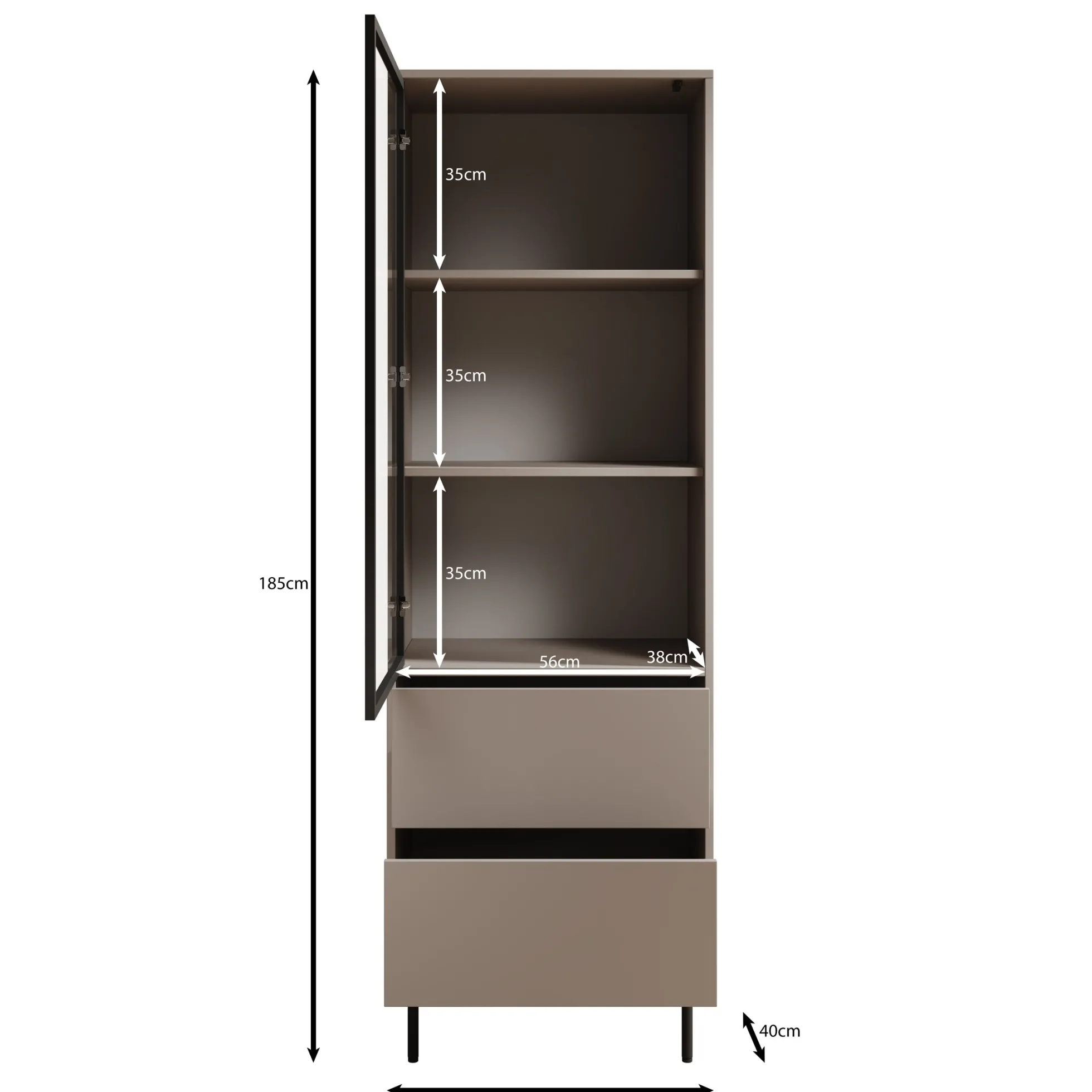 Dimora - Vitrinekast - Eikenpatroon - 60x40x185 cm