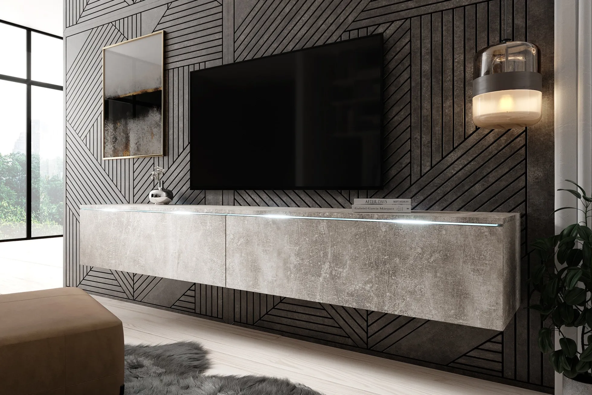Dixon - TV-Meubel - Betonlook - 180 cm