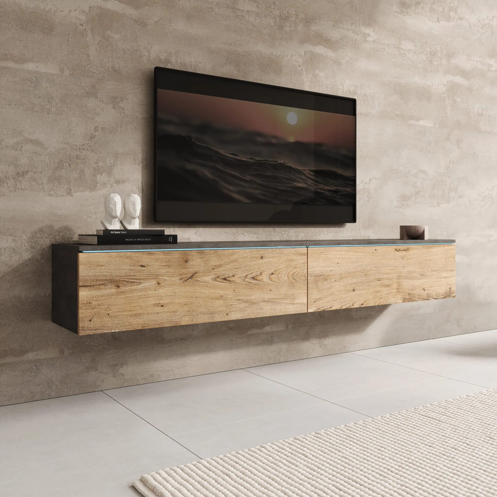 Dixon - TV-Meubel - Eiken/Grijs - 180x33x30 cm