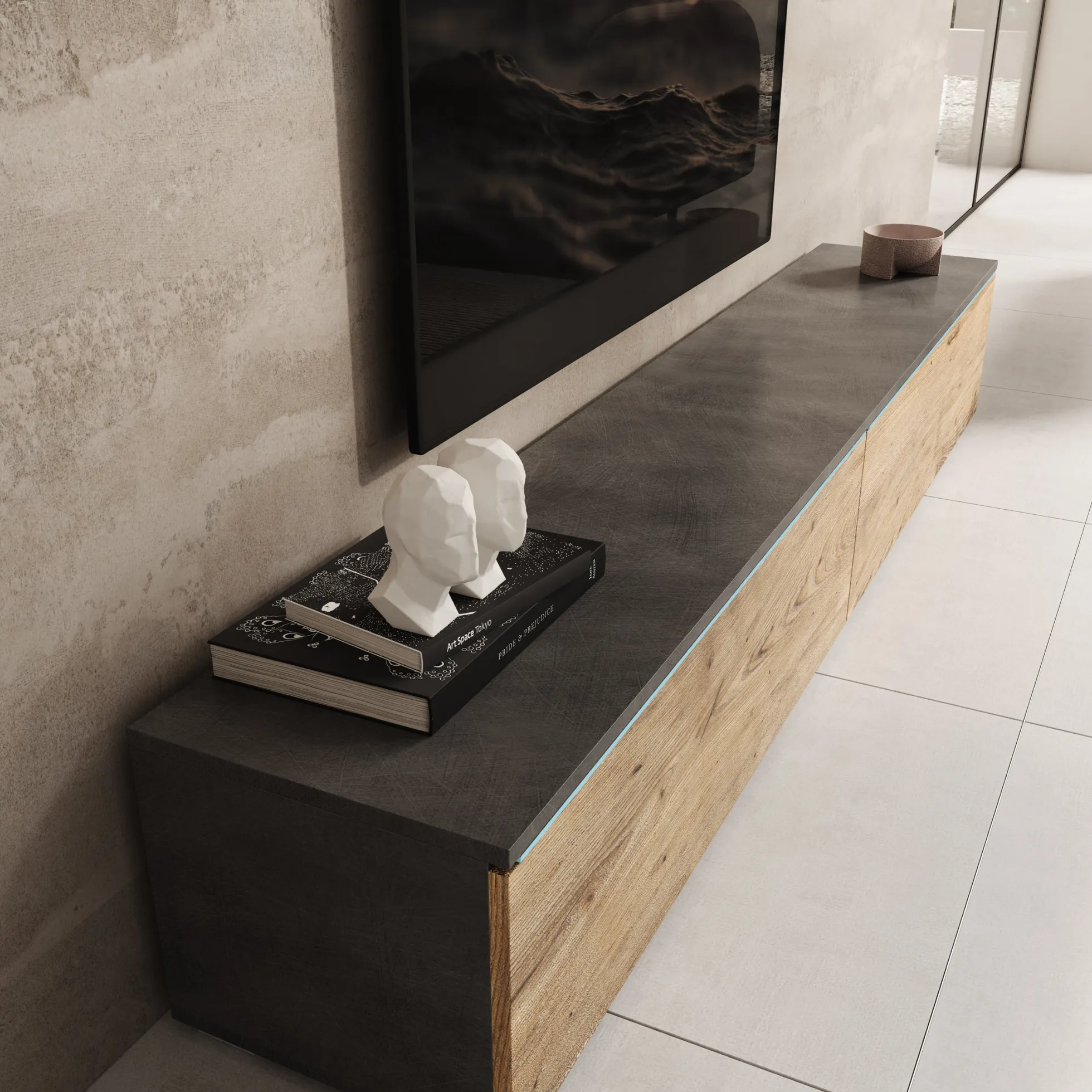 Dixon - TV-Meubel - Eiken/Grijs - 180x33x30 cm