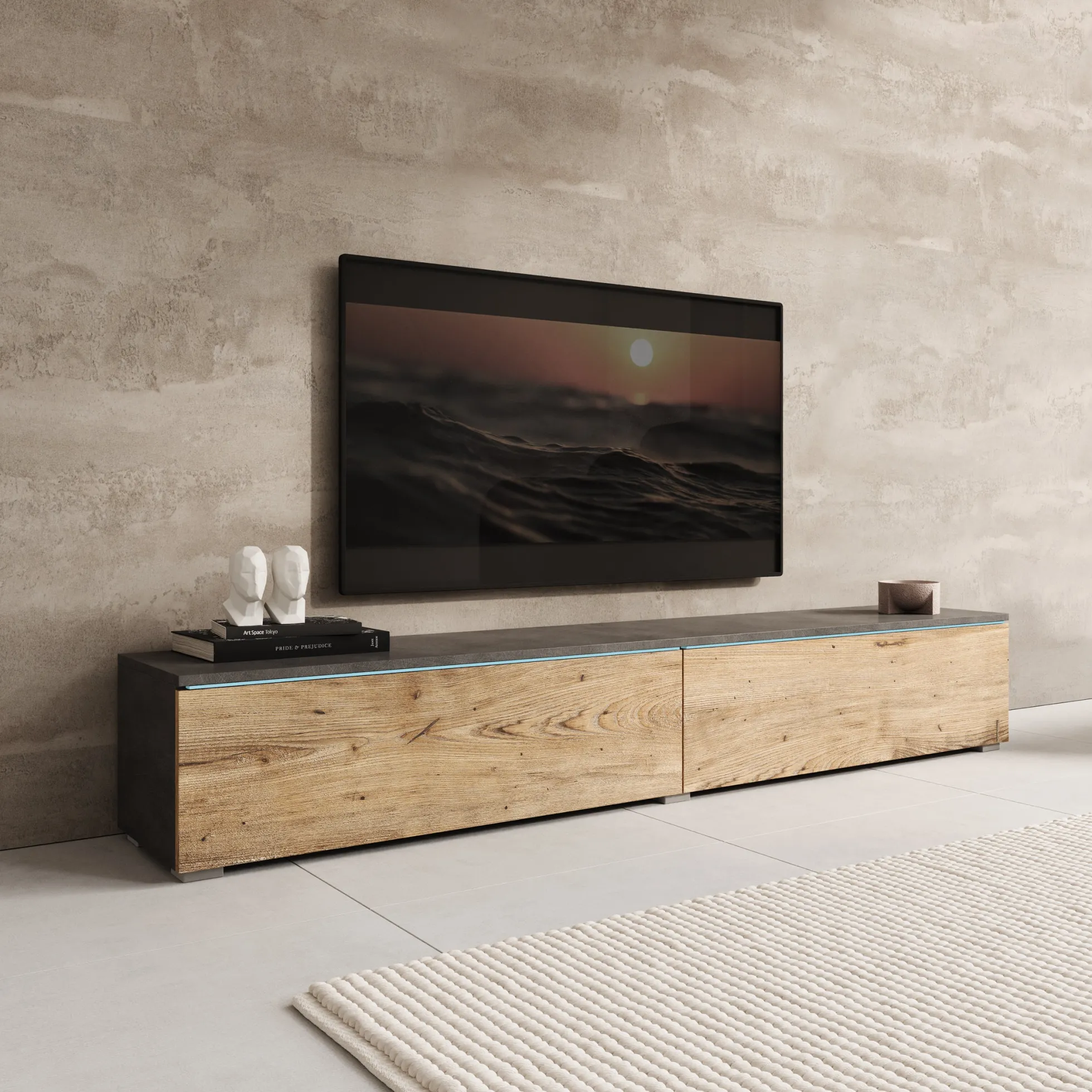 Dixon - TV-Meubel - Eiken/Grijs - 180x33x30 cm