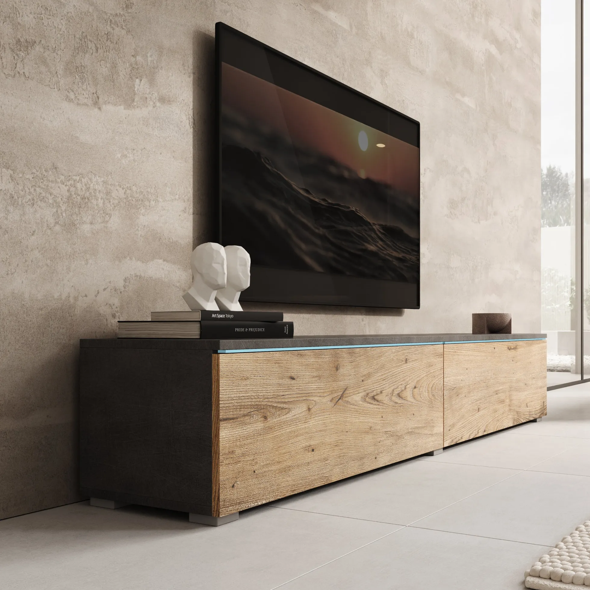 Dixon - TV-Meubel - Eiken/Grijs - 180x33x30 cm