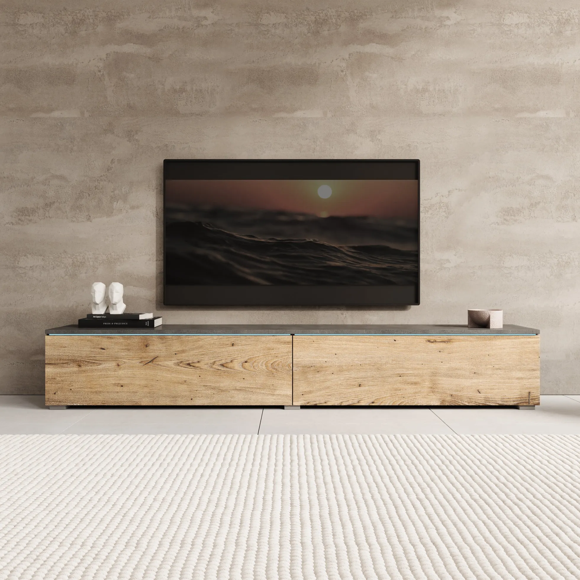 Dixon - TV-Meubel - Eiken/Grijs - 180x33x30 cm