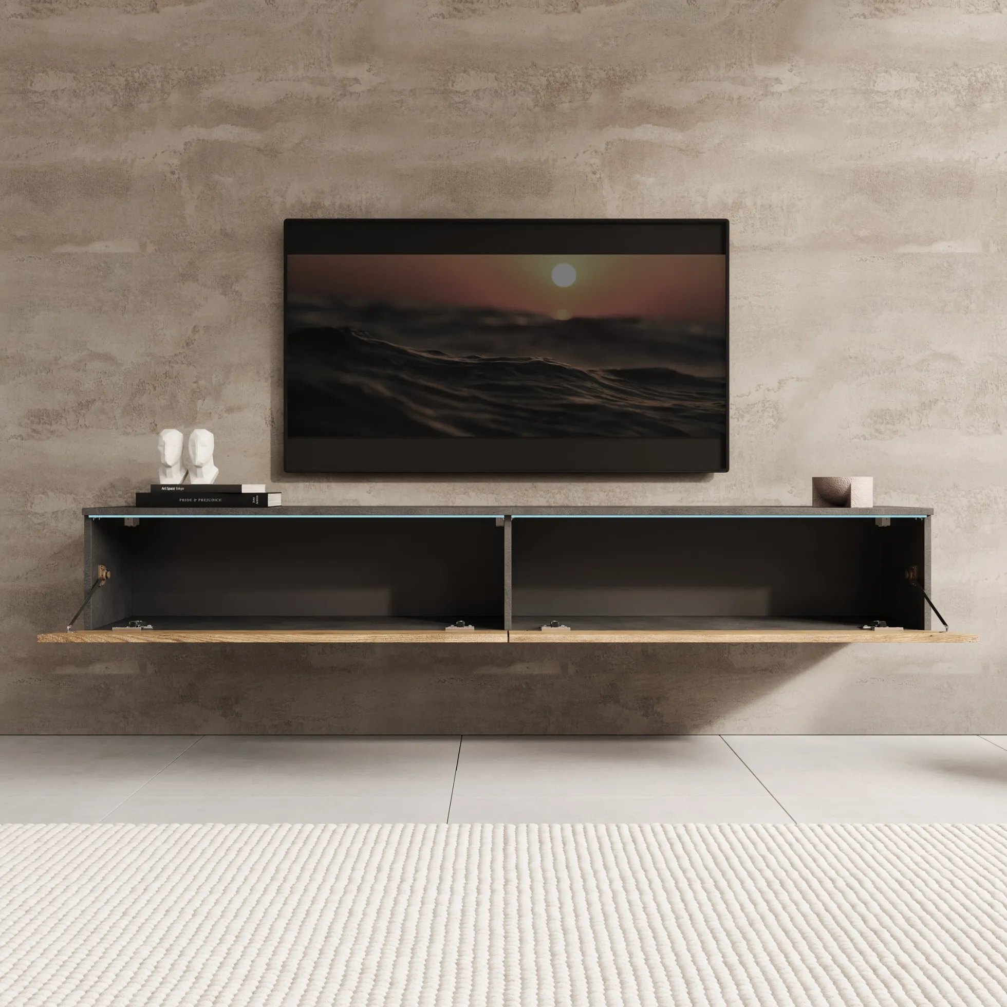 Dixon - TV-Meubel - Eiken/Grijs - 180x33x30 cm