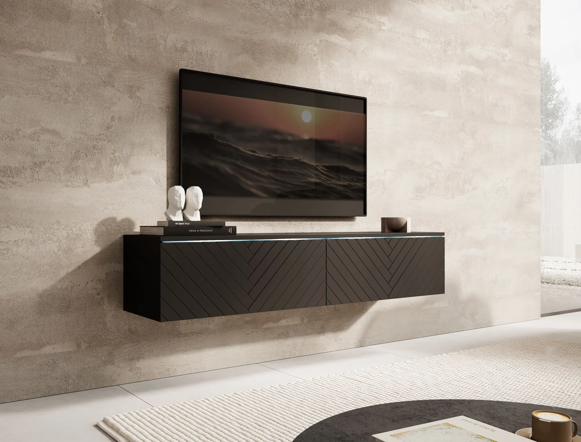 Dixon - TV-Meubel - Zwart visgraat - 140 cm