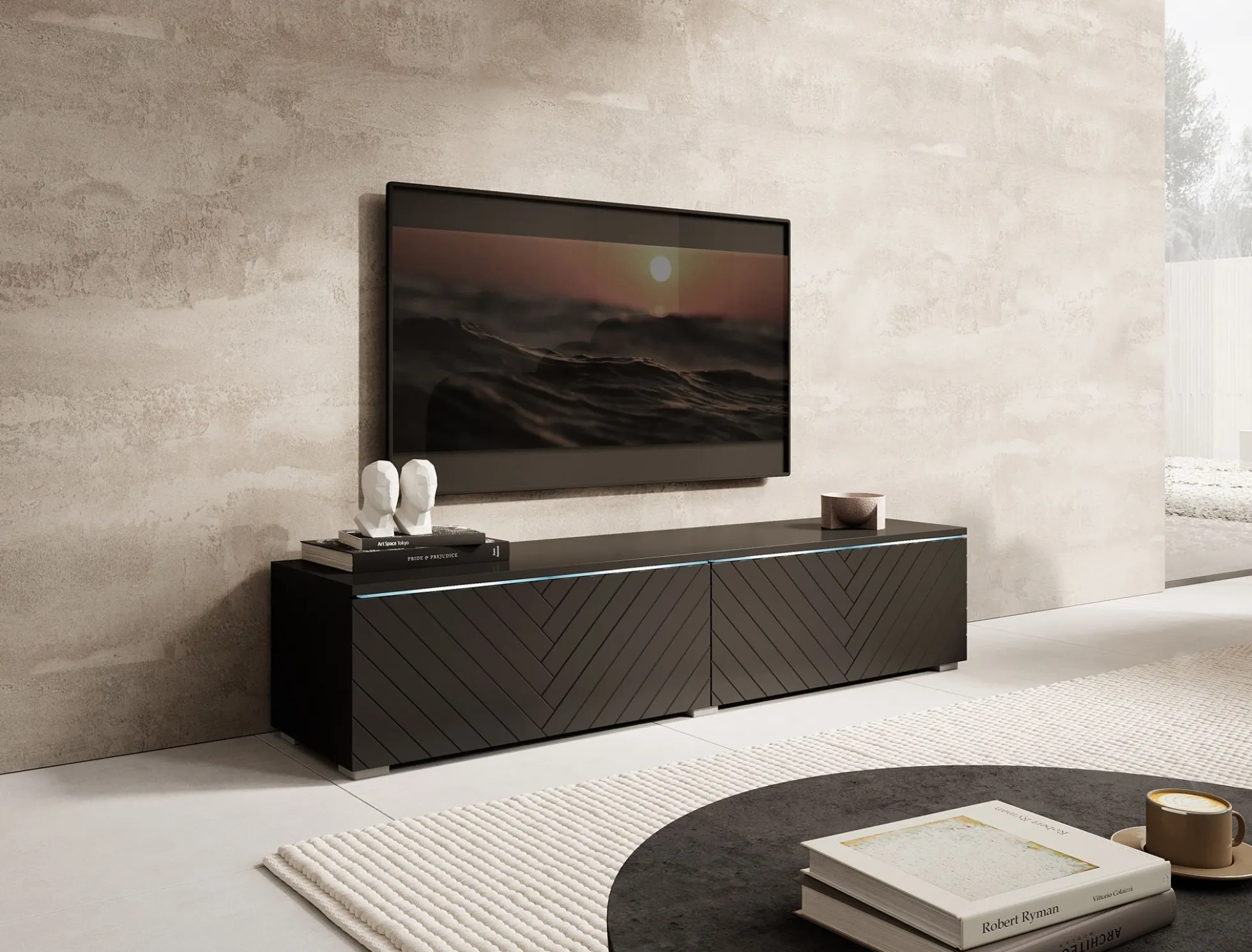 Dixon - TV-Meubel - Zwart visgraat - 140 cm