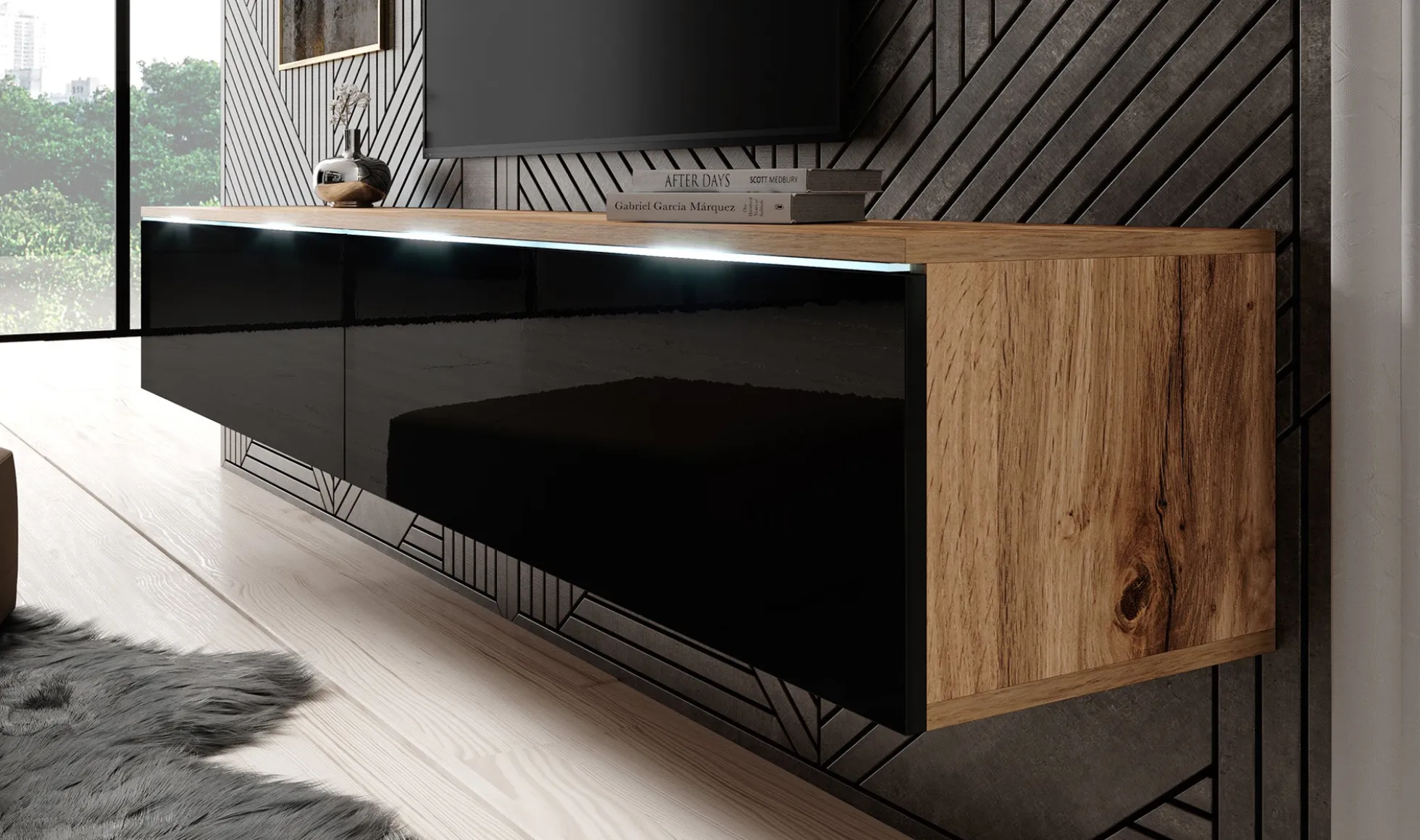 Dixon - TV-Meubel - Zwart/eiken - 180 cm
