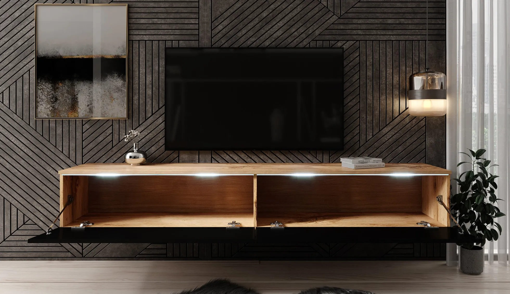 Dixon - TV-Meubel - Zwart/eiken - 180 cm