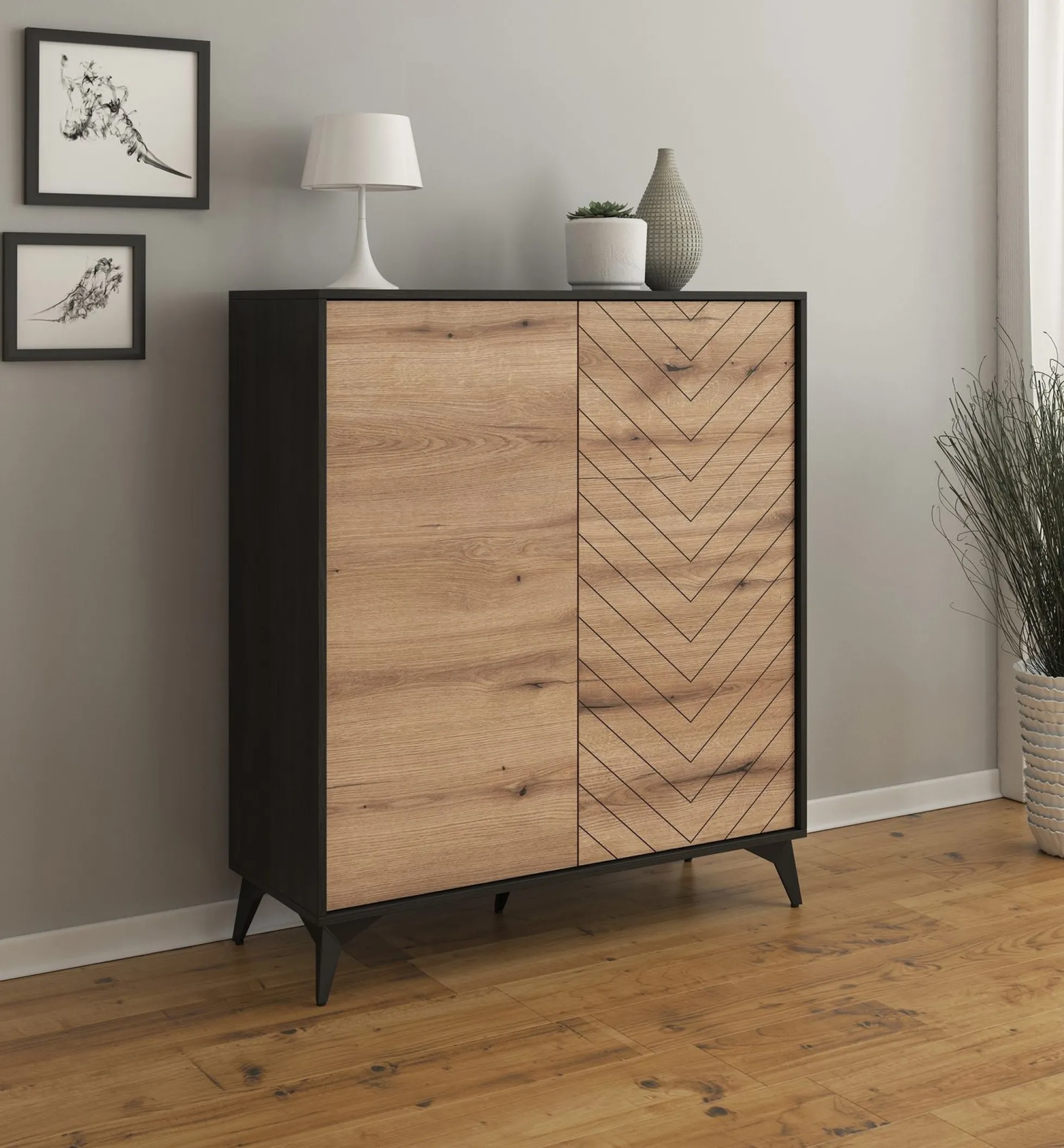 Dolores 2 - Dressoir - Eiken/zwart - 104x39x119 cm