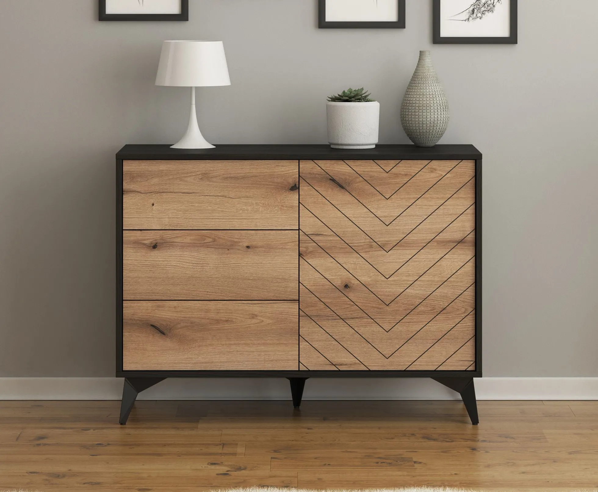 Dolores 3 - Dressoir - Eiken/zwart - 104x39x77 cm