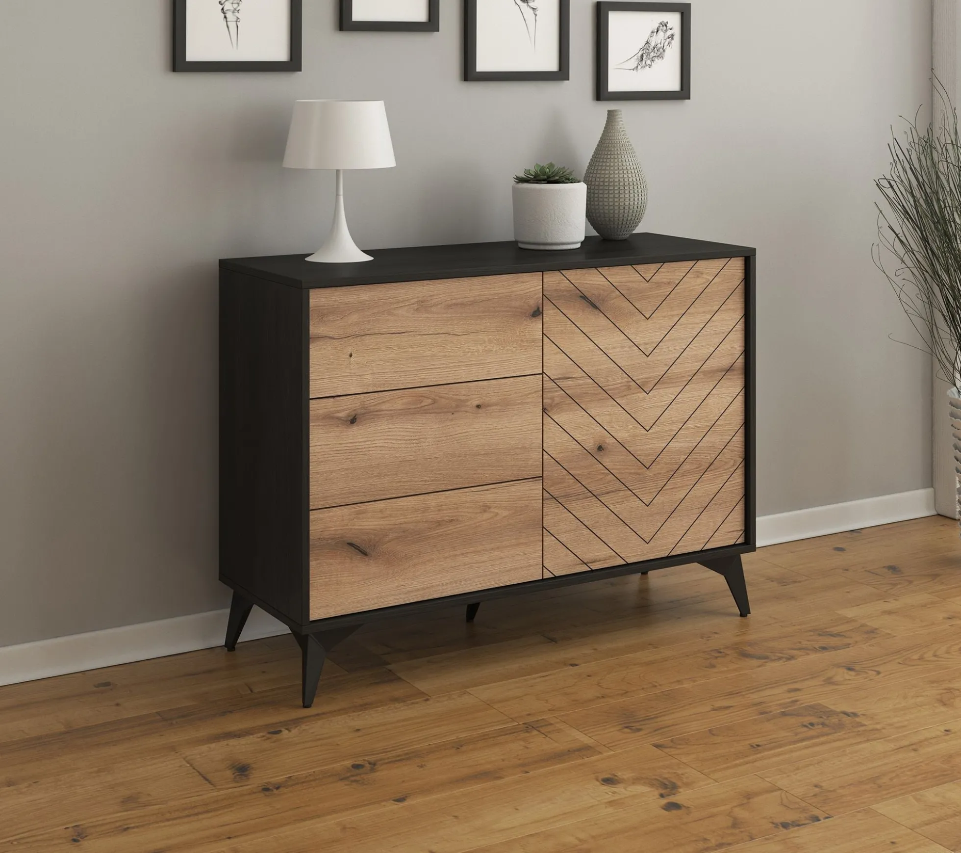 Dolores 3 - Dressoir - Eiken/zwart - 104x39x77 cm