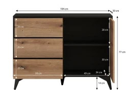 Dolores 3 - Dressoir - Eiken/zwart - 104x39x77 cm