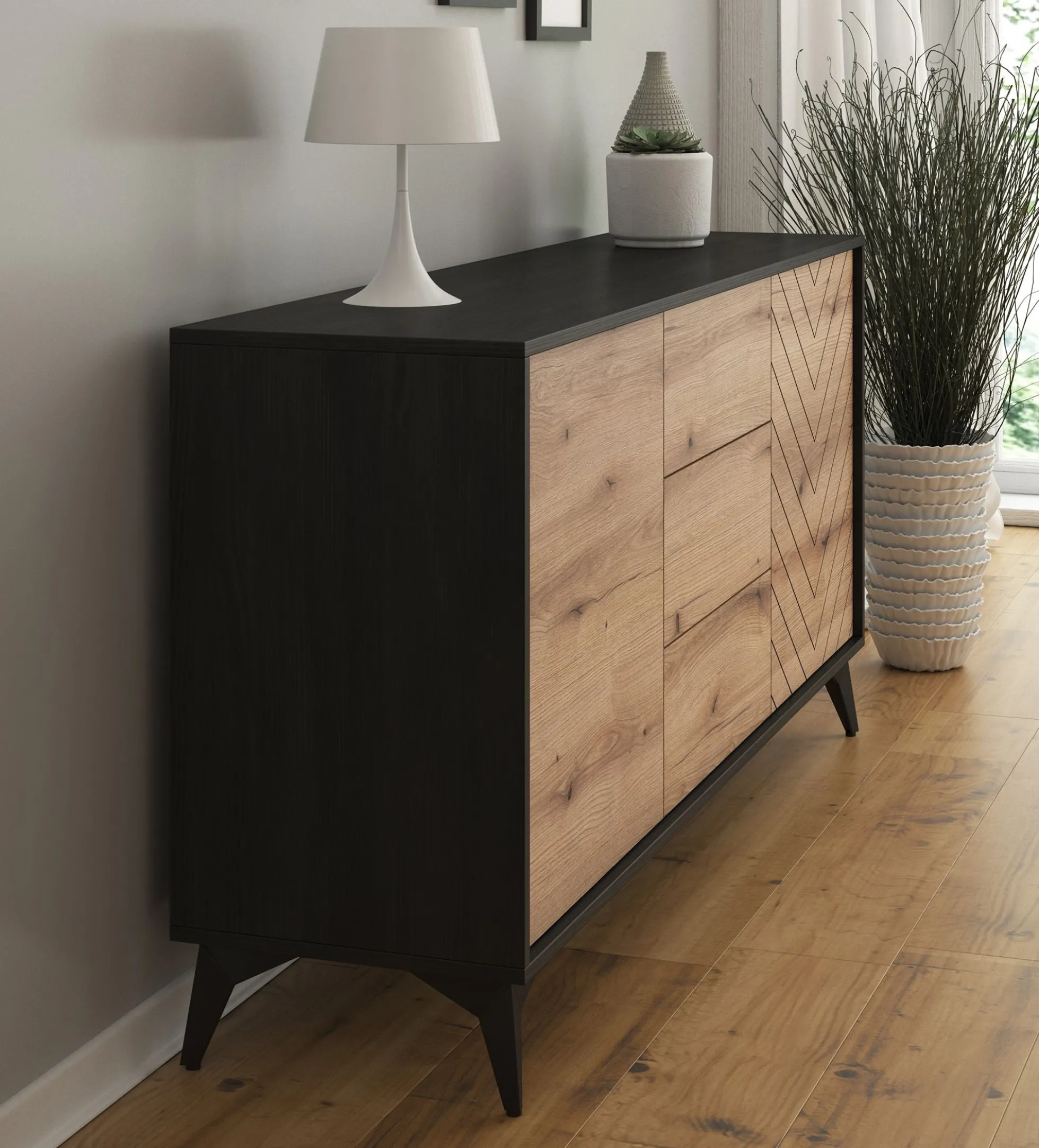 Dolores 4 - Dressoir - Eiken/zwart - 154x39x77 cm