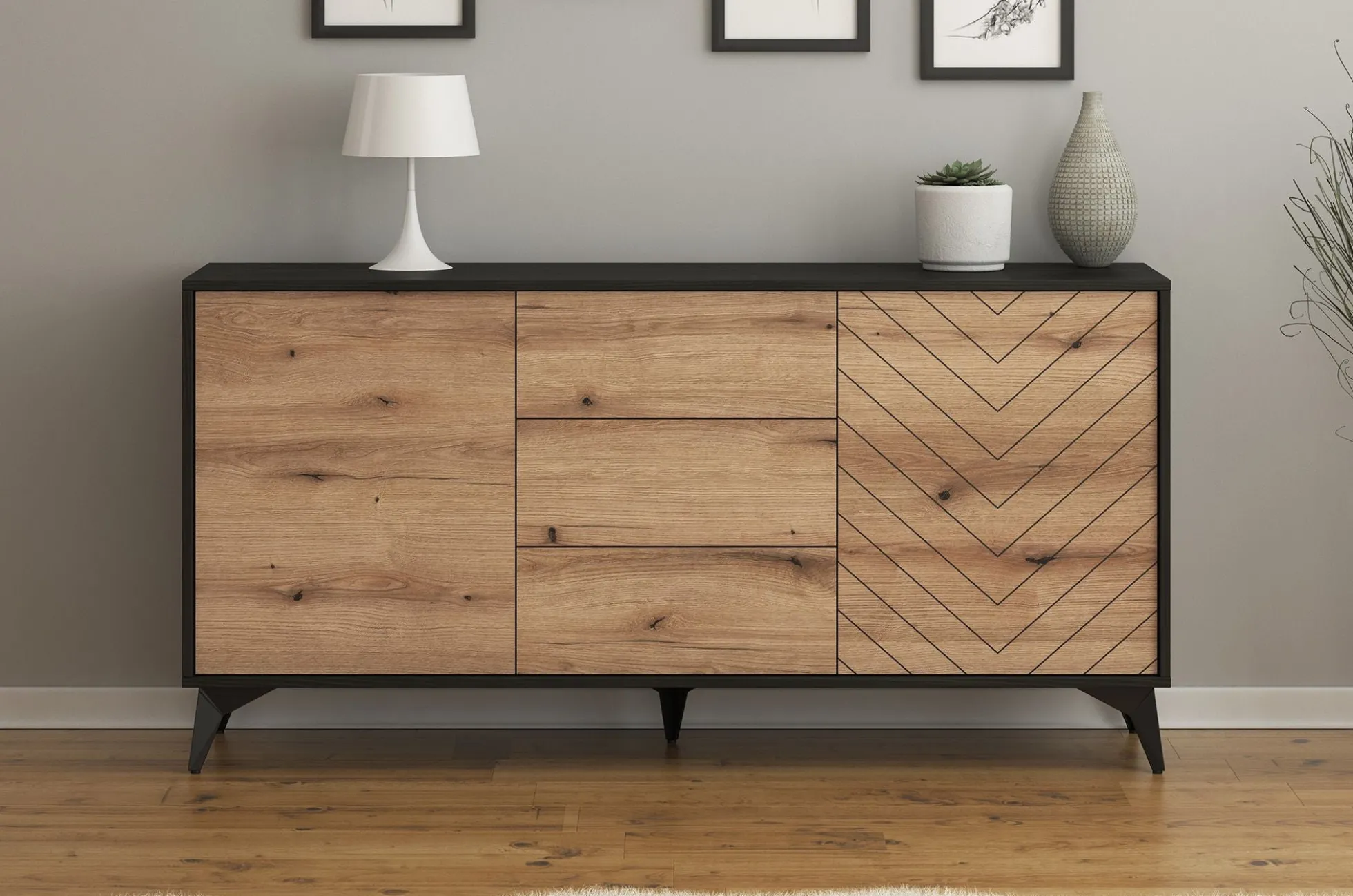 Dolores 4 - Dressoir - Eiken/zwart - 154x39x77 cm